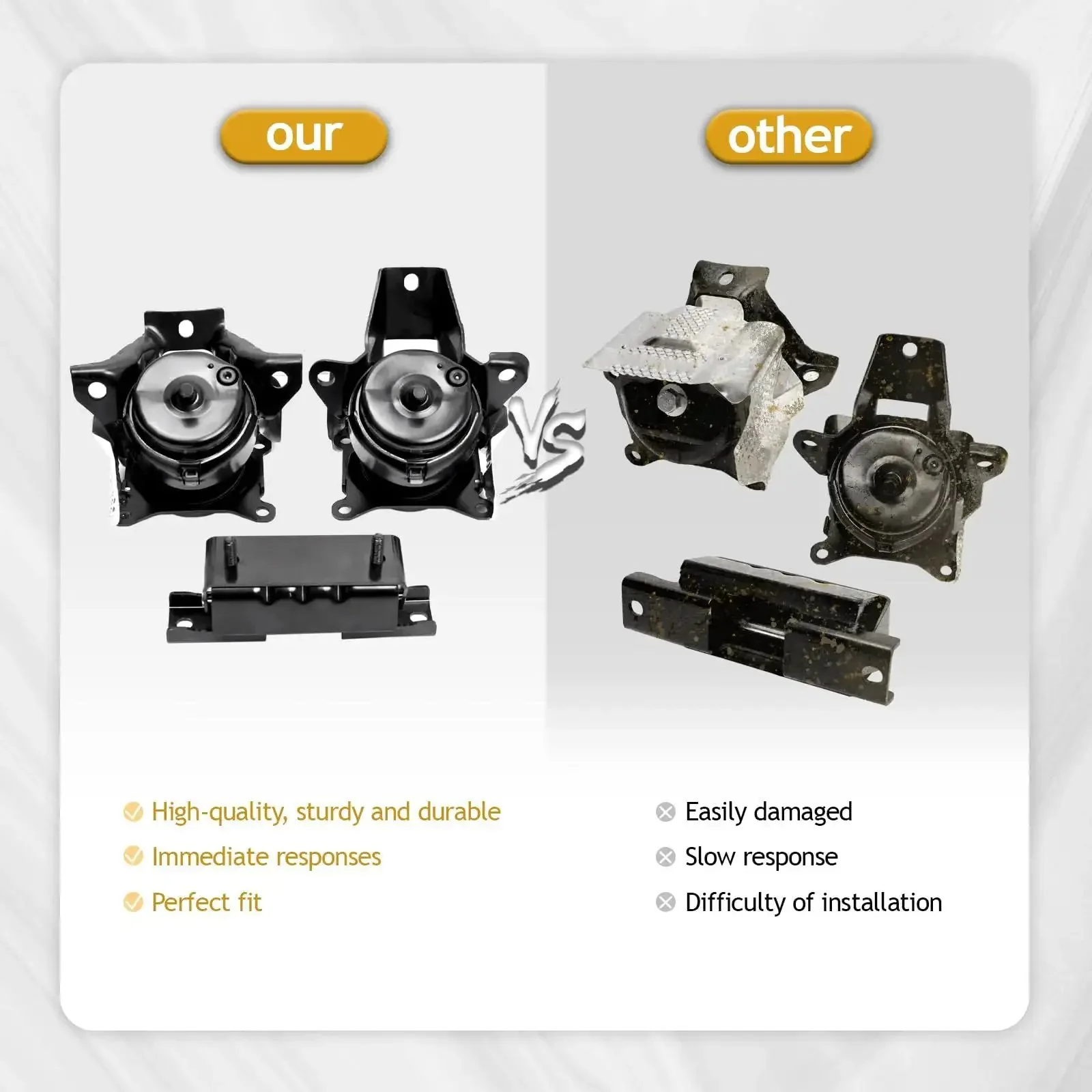 All In One Front Left And Right Engine Motor Mount And Transmission Mount Kit Three Piece Set For 2014 To 2018 Silverado Sierra 1500 V8 And 2015 To 2020 Escalade Suburban Tahoe Yukon XL 4WD Direct Fit OE Replacement 84175582 84175583 A2638 - Image 5
