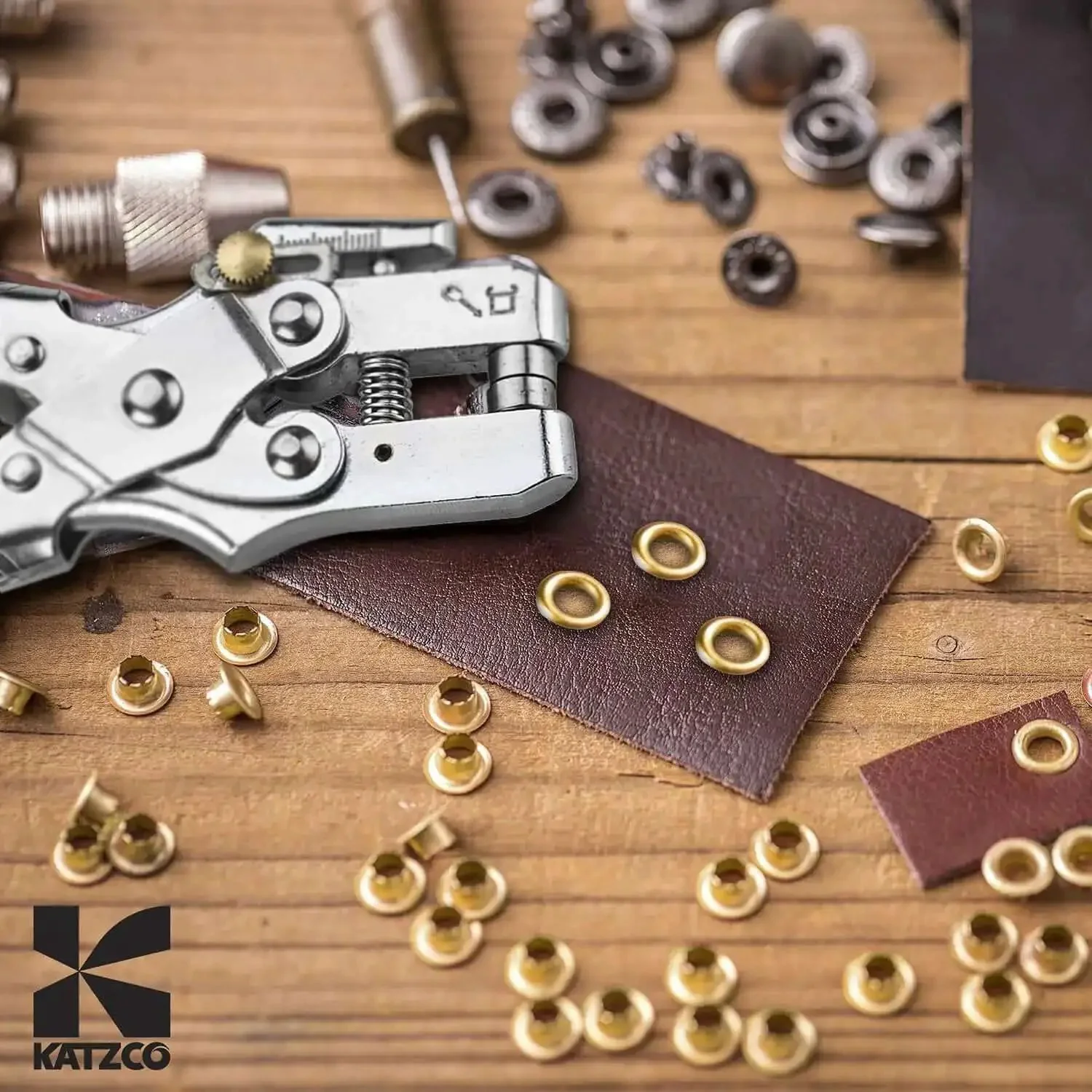 All In One Grab And Go Eyelet Grommet Pliers Kit With 1 Hole Punch And 100 Gold Grommets For Leather Canvas Cloth Shoes Vinyl Sheet Metal Carbon Fiber Belts Bags And Crafts - Image 2