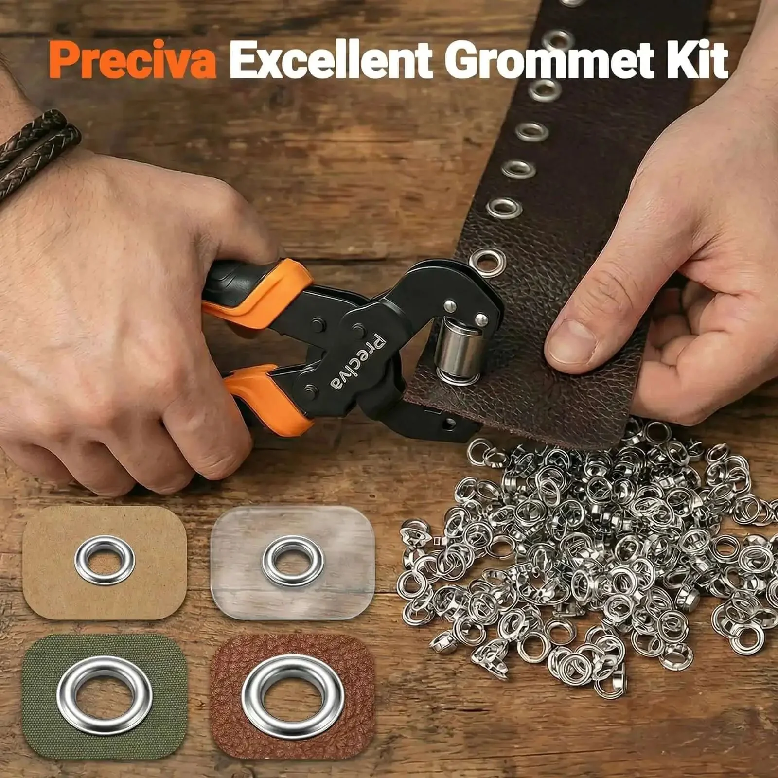 All In One Grommet Tool Kit With Four Jaw Sizes One Half Inch One Quarter Inch Five Sixteenths Inch Three Eighths Inch For Quick Change Eyelet Setting Includes 370 Grommets Handheld Pliers For Tarps Tents Canvas Vinyl Leather Craft Projects DIY Friendly - Image 3