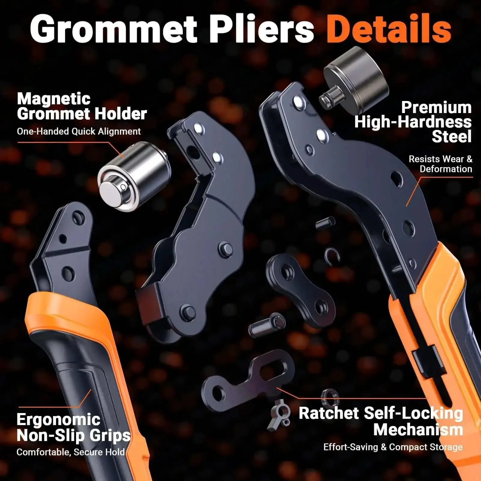 All In One Grommet Tool Kit With Four Jaw Sizes One Half Inch One Quarter Inch Five Sixteenths Inch Three Eighths Inch For Quick Change Eyelet Setting Includes 370 Grommets Handheld Pliers For Tarps Tents Canvas Vinyl Leather Craft Projects DIY Friendly - Image 7