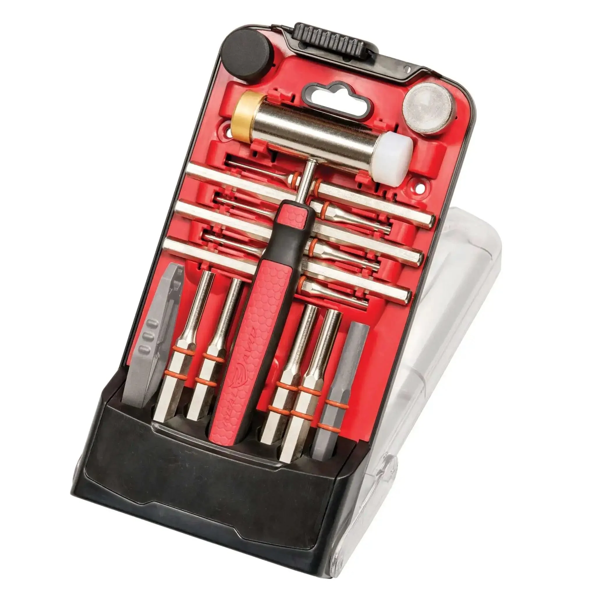 All In One Hammer And Punch Tool Kit With Interchangeable Steel Brass Nylon And Rubber Heads, Pro Grade Punch Sizes Range, Gunsmithing Hammer With Four Tips, Non Marring Punch And Pin Starter Tool For Delicate Or Tough Jobs