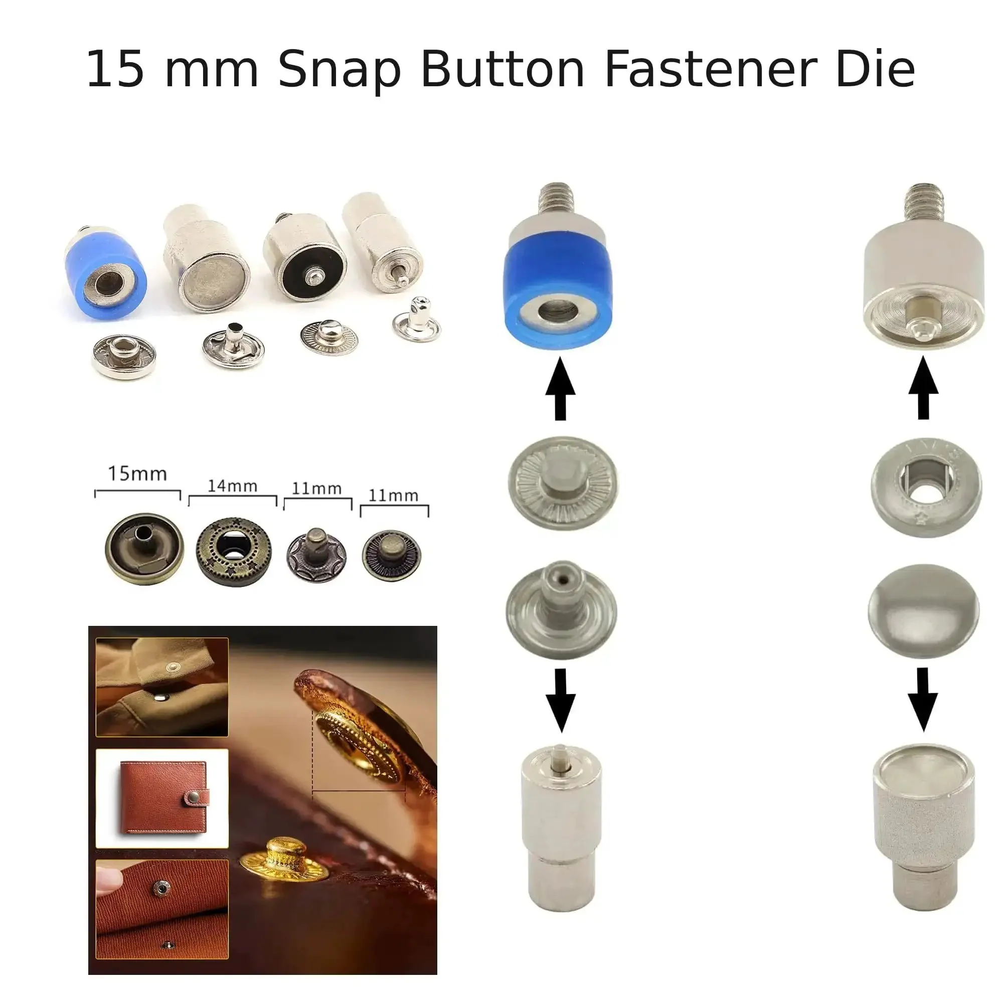All In One Hand Press Kit For Snap Buttons Grommets Eyelets Rivets And Popper Fasteners With Holes Puncher Dies For Leather Fabric Belts Bags Shoes And Garments DIY Friendly Pro Grade - Image 7