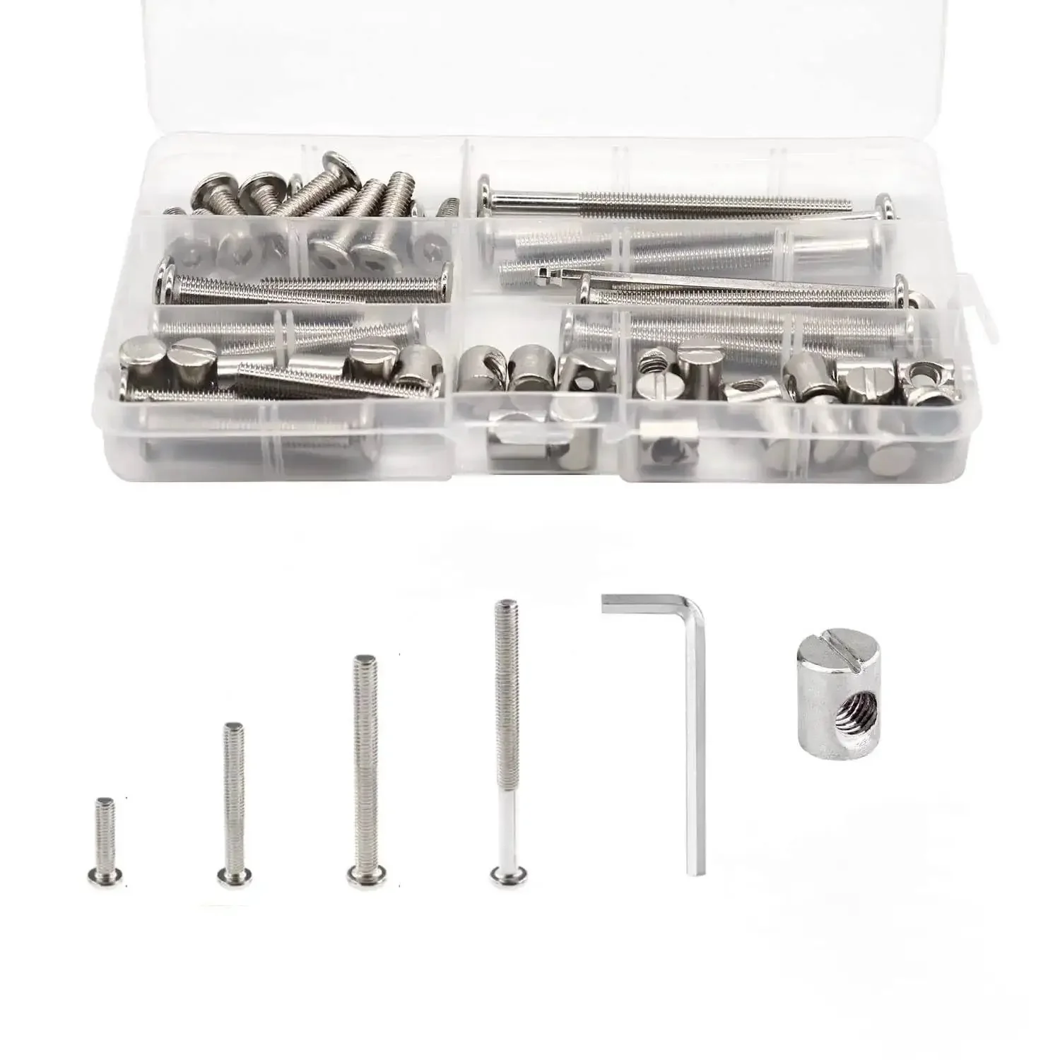 All In One Heavy Duty Crib And Furniture Screw Kit With M6 Bolts In 40 50 60 70 80 Mm And Barrel Nuts, Built To Last, Rust Resistant Carbon Steel With Zinc Plating, 16 Piece Set For Bunk Beds Cribs And Baby Furniture Repairs