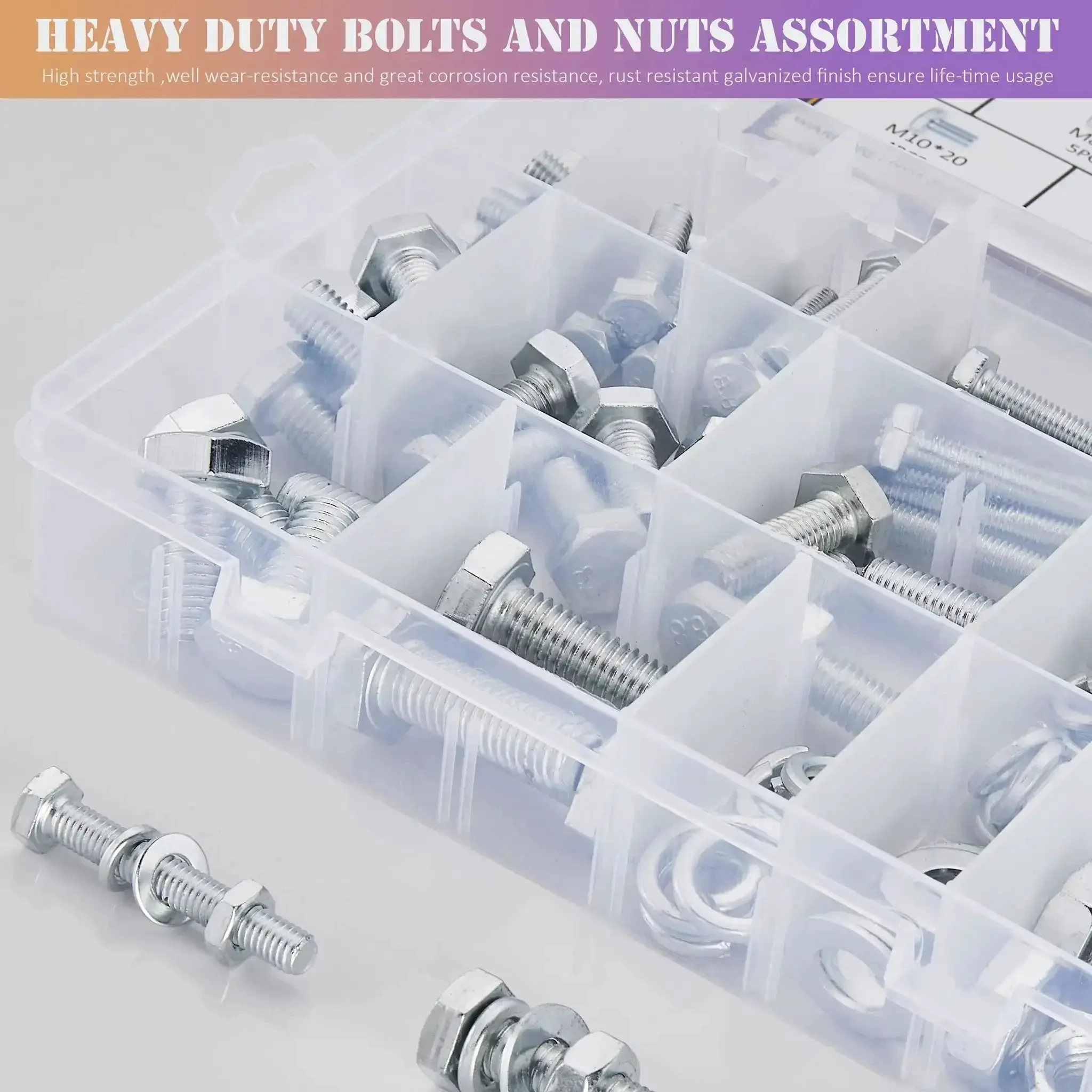 All In One Heavy Duty M6 M8 M10 Nuts Bolts Set With Washers Nine Most Common Sizes 188 Piece Hex Machine Screws Zinc Alloy Steel Grade Eight Eight Bulk Hardware Kit For Home Garage And Do It Yourself Projects - Image 5
