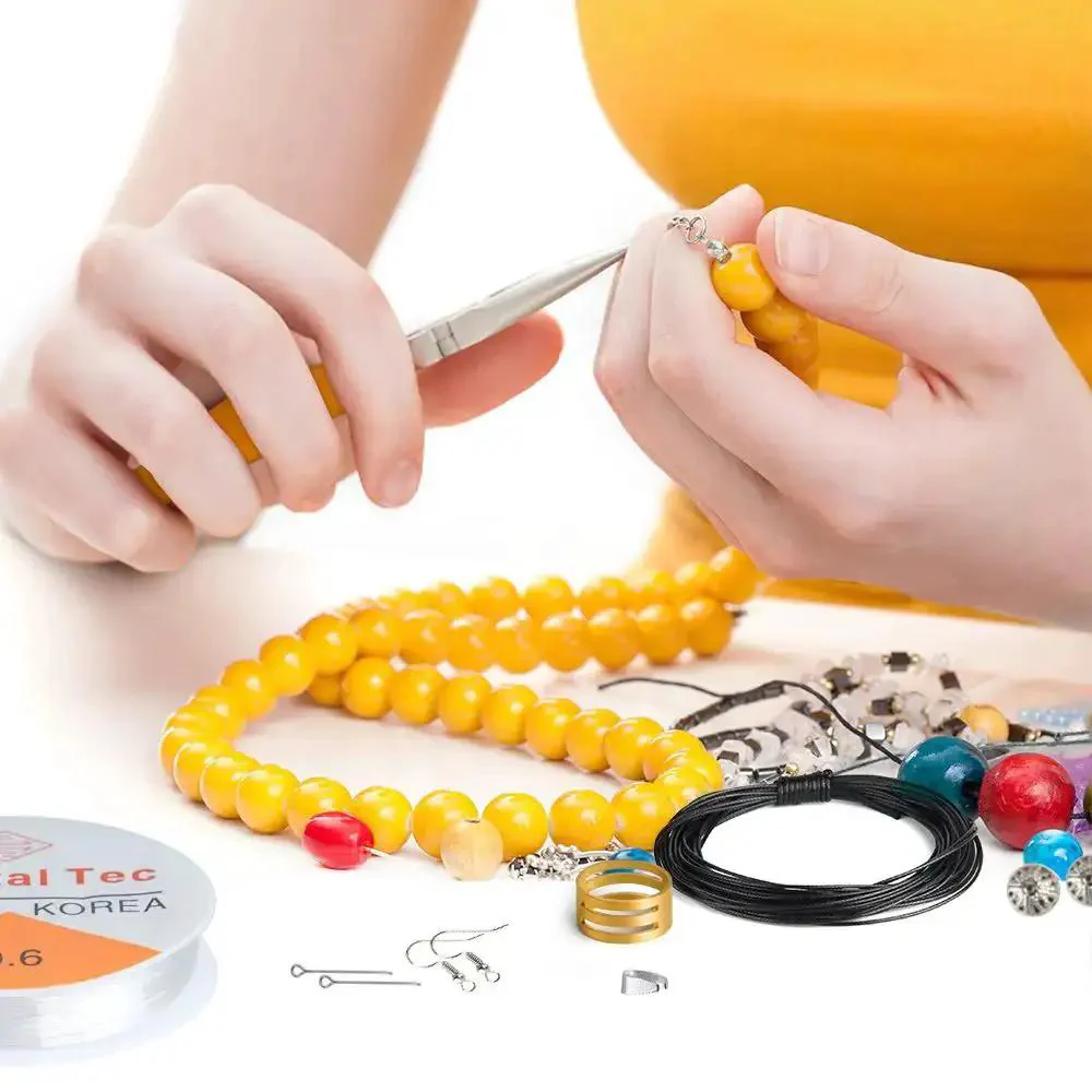 All In One Jewelry Making Kit With Fifteen Jewelry Findings, Brass Ring, Beading Wires, Pliers And Tweezers, Memory Wire, Starter Set For Beading, Repair And Crafting At Home, Includes Waxed Nylon Cord, Tiger Tail Wire, Elastic Cord And More - Image 2