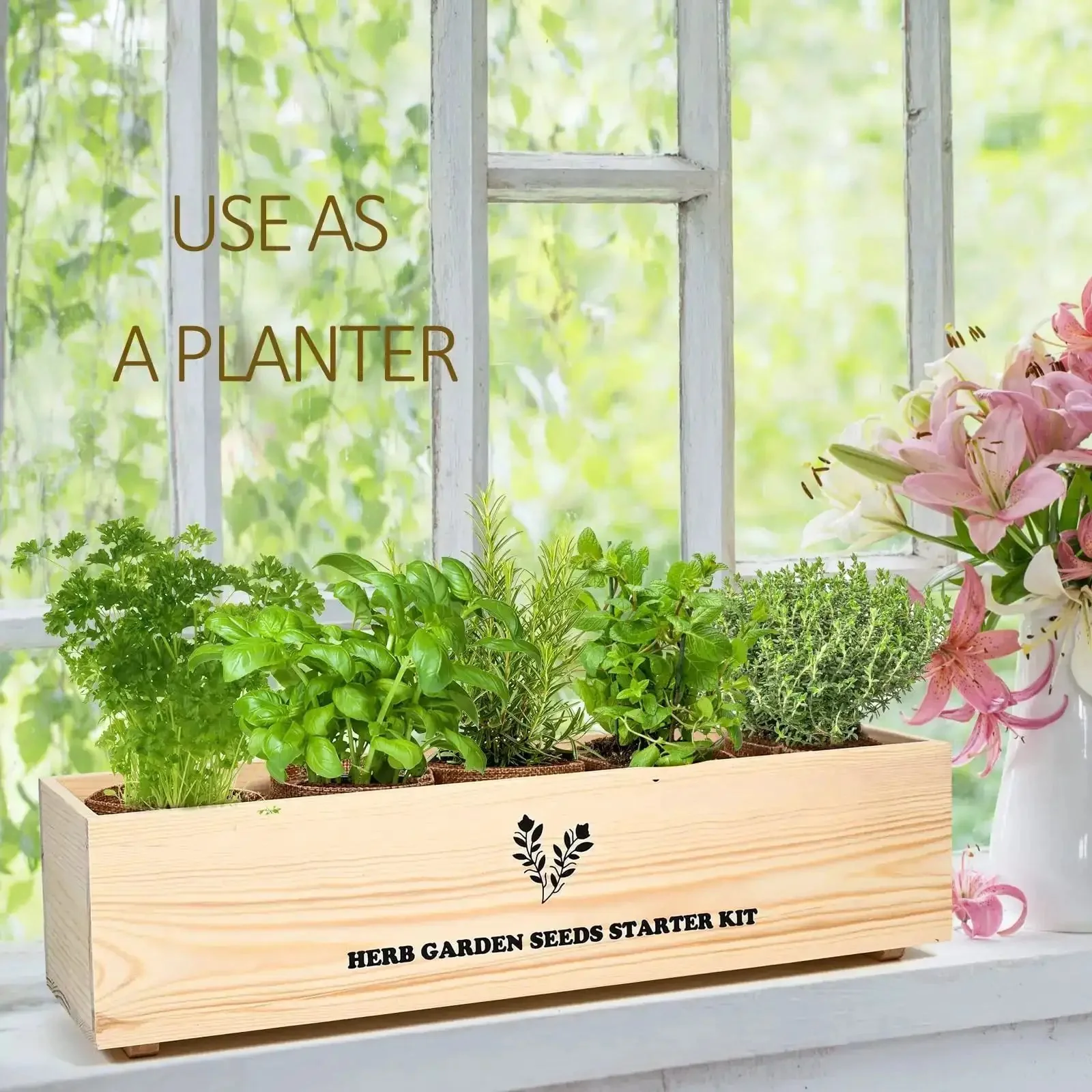 All In One Kitchen Windowsill Herb Garden Starter Kit That Makes Growing Basil Parsley Rosemary Thyme Mint A Breeze With Five Seed Varieties Planter Box Bags Discs Markers Tools Pruner Water Bottle And Easy DIY Guide - Image 6