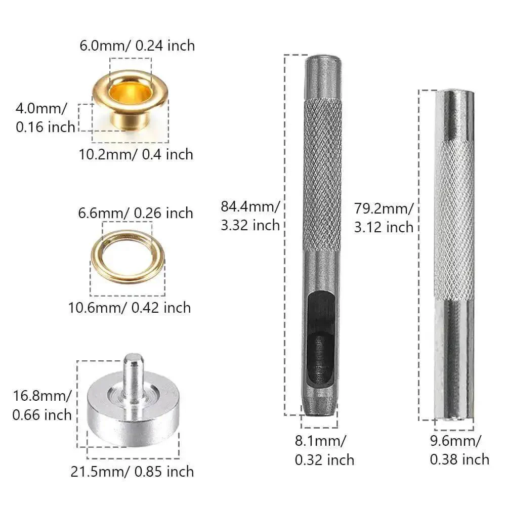All In One Leather Grommet Kit 6mm Quarter Inch With 200 Eyelets In Gold Black Silver Bronze Includes 3 Grommet Tools Base Punch And Install Tool For Canvas Belts Bags Shoes Clothes And Crafts DIYers - Image 7