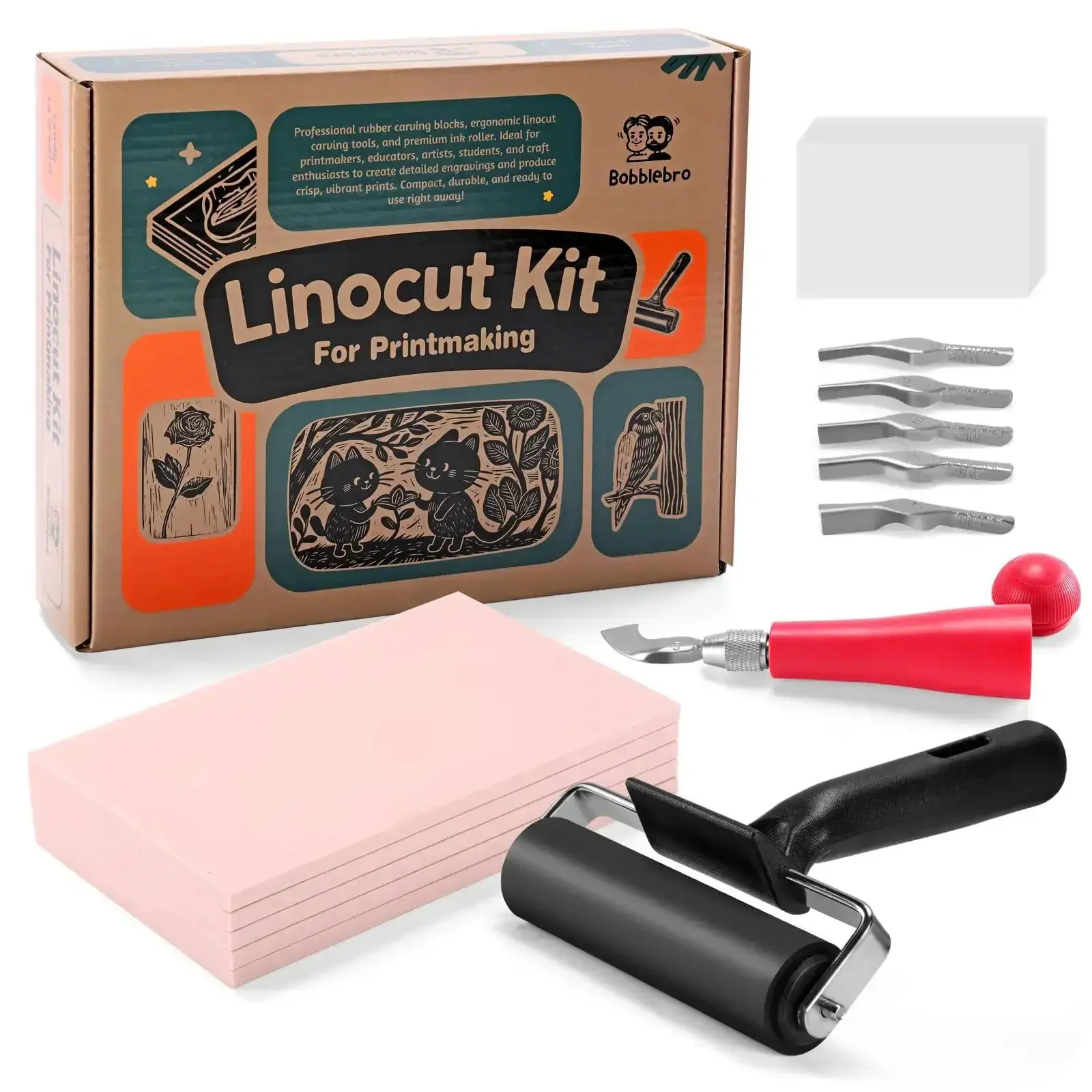 All In One Linocut Printmaking Kit With 5 Soft 4x6 Blocks Carving Knife Brayer And 20 Transfer Papers For Beginners And Artists Dope Starter Kit For Block Printing And Stamp Making Projects