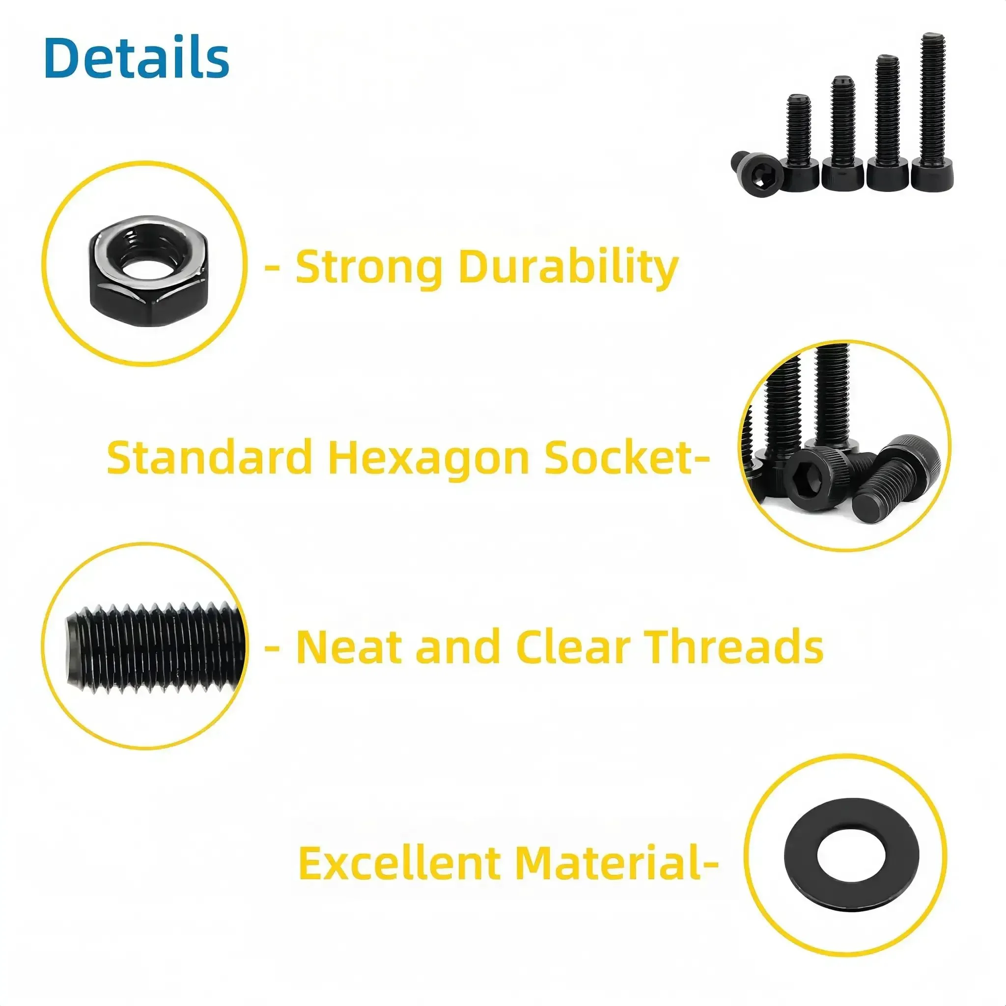 All In One M3 Screws Assortment Kit With Nuts And Washers, Includes M3 Hex Socket Head Cap Screws In 6mm 8mm 10mm 12mm 16mm 20mm 25mm And 30mm Sizes, 210 Nuts, 210 Washers, Black Zinc Plated, Wrench Included For DIY Projects - Image 5