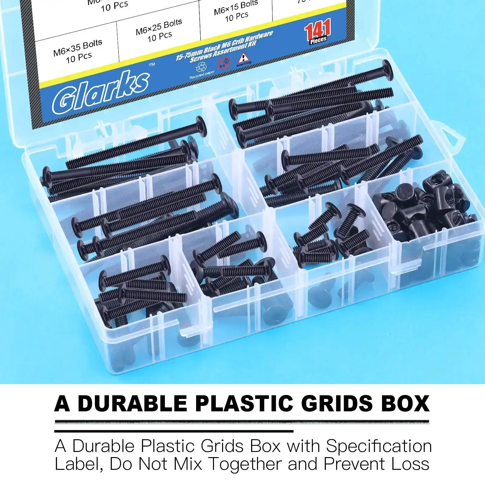 All-In-One M6 Hex Socket Cap Screws And Barrel Nuts Replacement Kit For Cribs, Chairs, Tables, Cabinets And Furniture, 141-Piece Set With 15mm, 25mm, 35mm, 45mm, 55mm, 65mm, 75mm Screws And 70 Barrel Nuts - Image 2