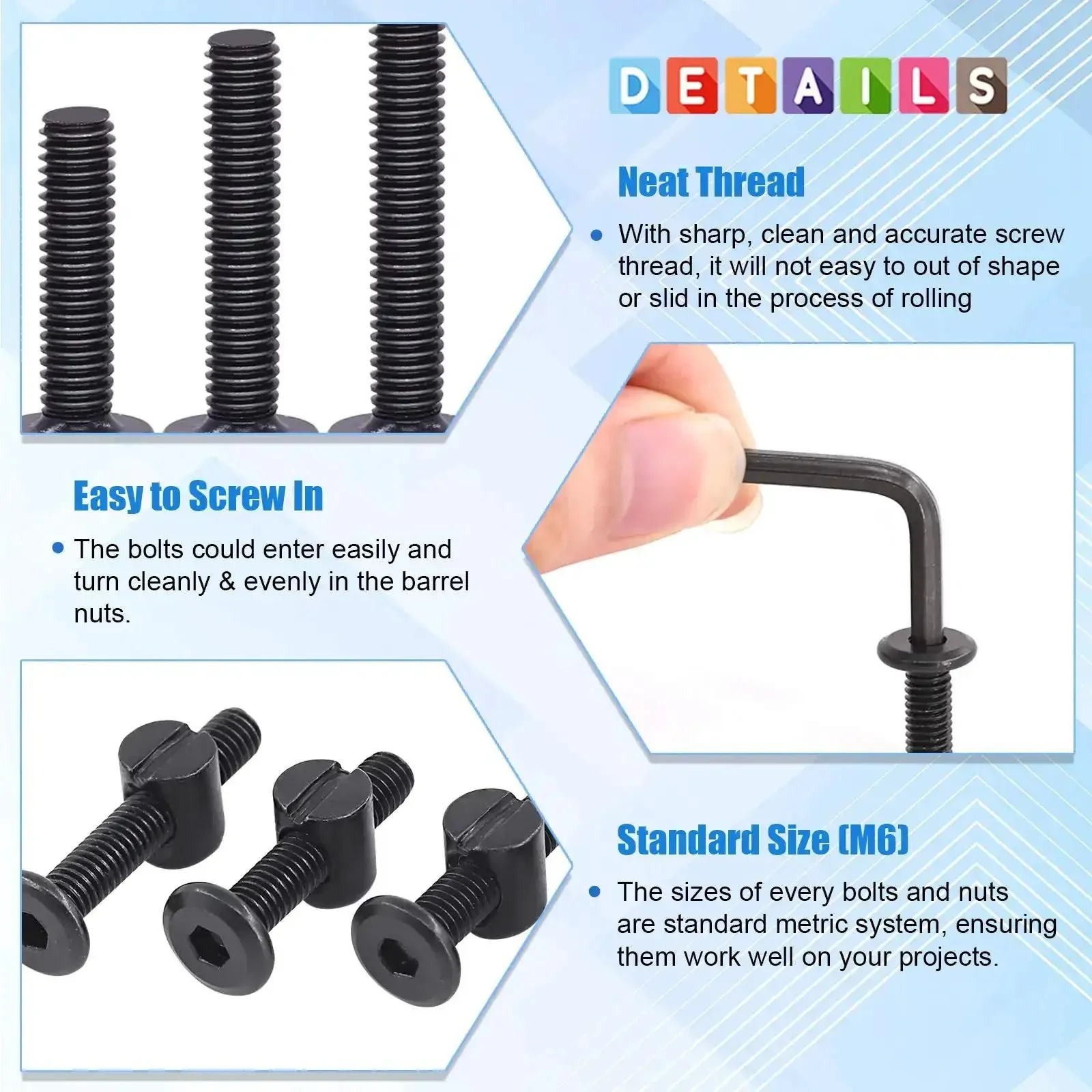 All-In-One M6 Hex Socket Cap Screws And Barrel Nuts Replacement Kit For Cribs, Chairs, Tables, Cabinets And Furniture, 141-Piece Set With 15mm, 25mm, 35mm, 45mm, 55mm, 65mm, 75mm Screws And 70 Barrel Nuts - Image 5