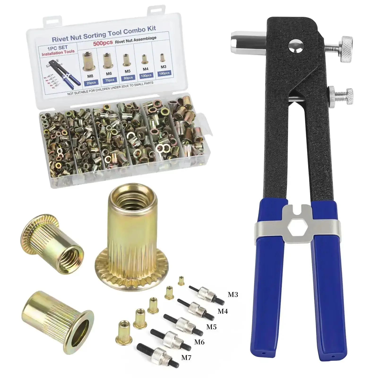 All In One Nutsert Rivet Nut Tool Kit With 500Pcs Metric Nuts M3 M4 M5 M6 M8, Pro Grade Nutsert Tool Set For Auto Repair, Marine DIY Home Furniture And Industrial Projects