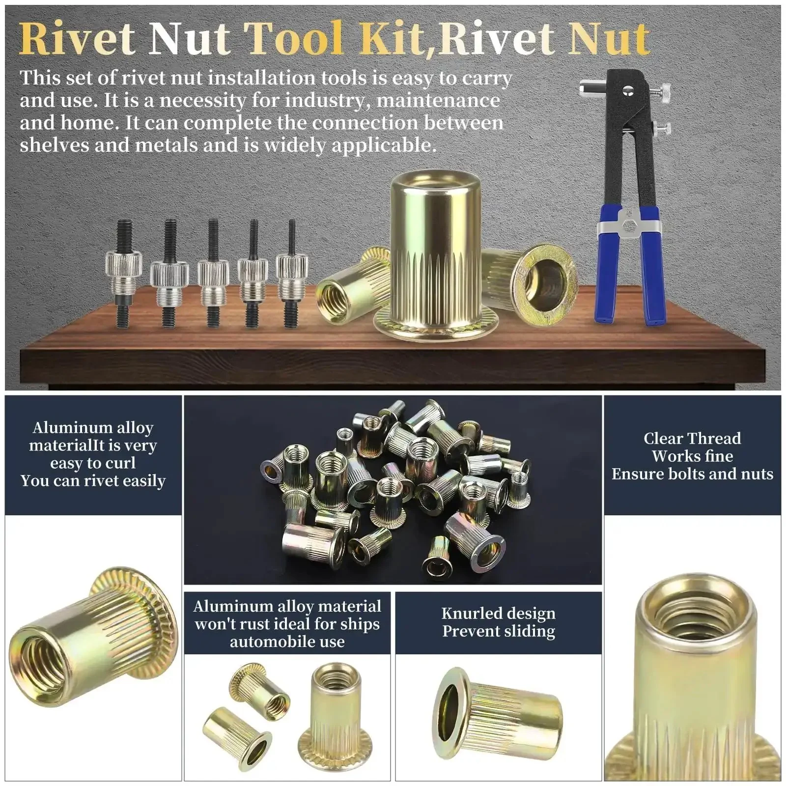 All In One Nutsert Rivet Nut Tool Kit With 500Pcs Metric Nuts M3 M4 M5 M6 M8, Pro Grade Nutsert Tool Set For Auto Repair, Marine DIY Home Furniture And Industrial Projects - Image 2