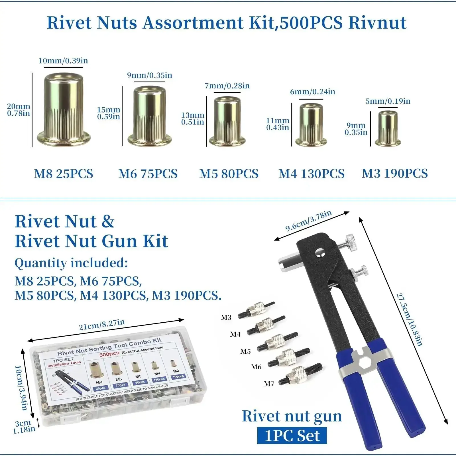 All In One Nutsert Rivet Nut Tool Kit With 500Pcs Metric Nuts M3 M4 M5 M6 M8, Pro Grade Nutsert Tool Set For Auto Repair, Marine DIY Home Furniture And Industrial Projects - Image 7