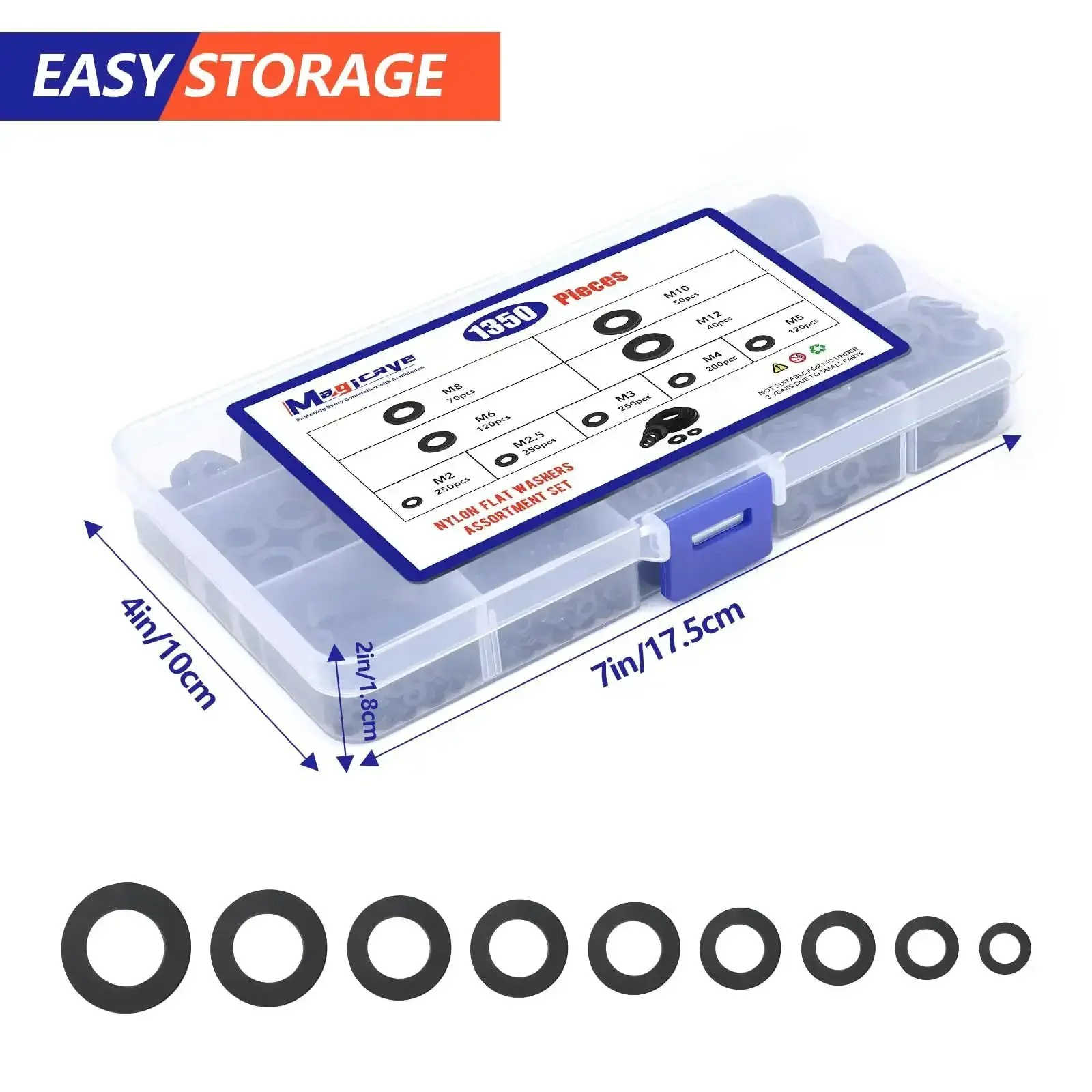 All In One Nylon Flat Washer Set With 1350 Pieces In Nine Sizes M2.5 Through M12 Black Nylon Washers For Screws And Bolts Durable Fastener Spacers For DIY Projects Home Improvement Auto Repairs And More - Image 2