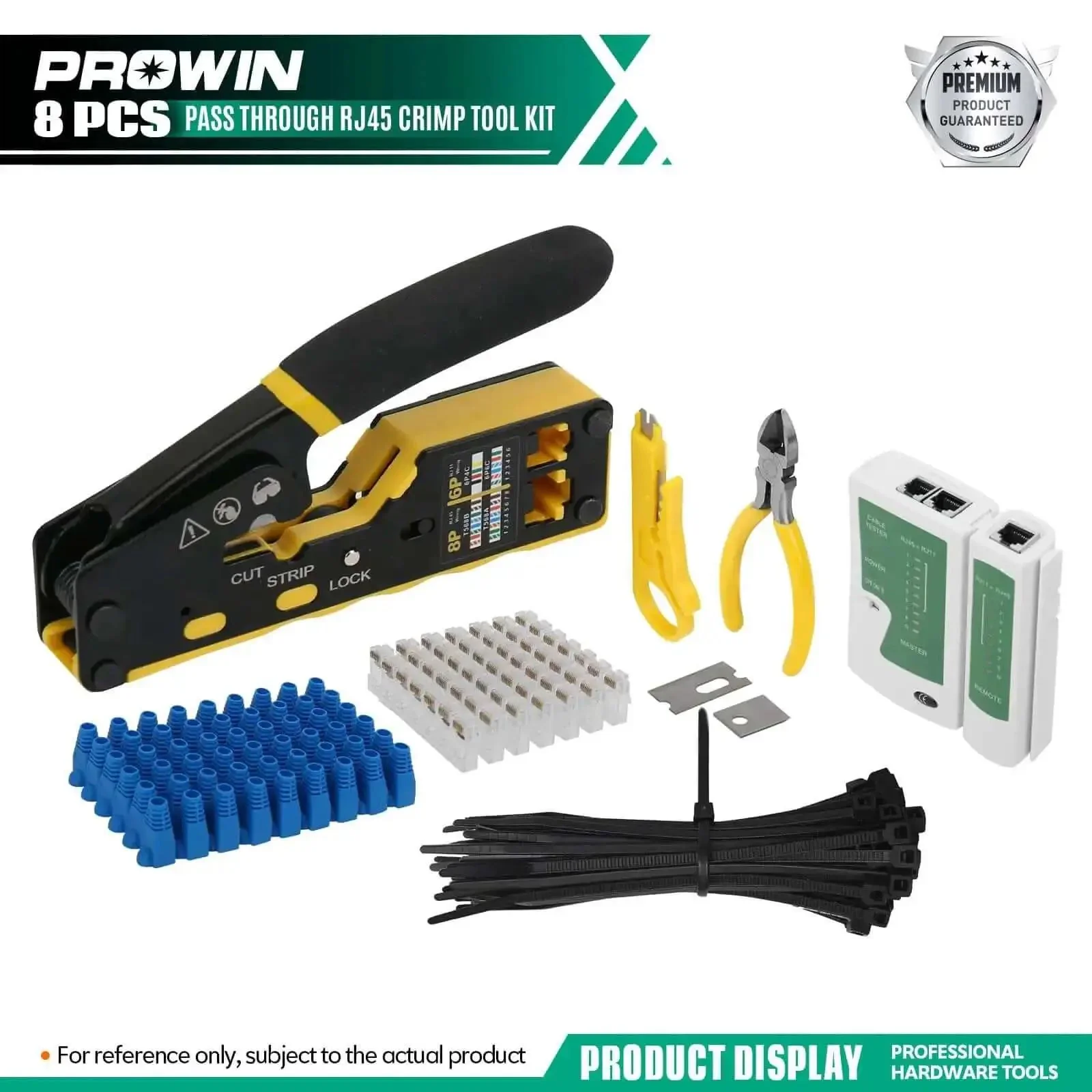 All In One Pass Through RJ45 Crimper Kit With Cable Tester And Stripper For Cat5 To Cat6a, RJ11 RJ12 Connectors Pro Grade Ethernet Crimping Tool Set Includes Blades - Image 2