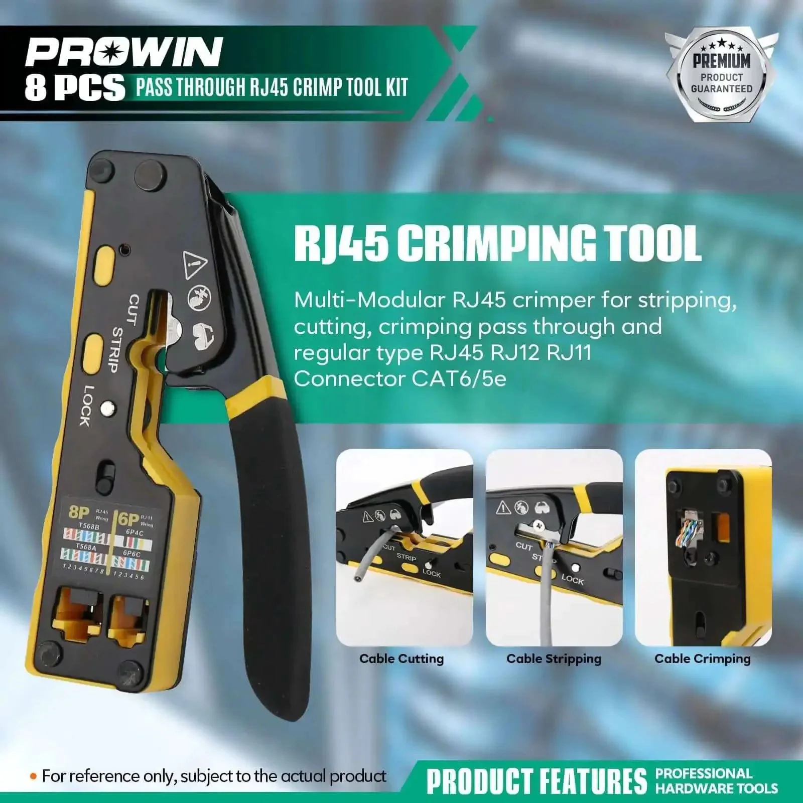 All In One Pass Through RJ45 Crimper Kit With Cable Tester And Stripper For Cat5 To Cat6a, RJ11 RJ12 Connectors Pro Grade Ethernet Crimping Tool Set Includes Blades - Image 6