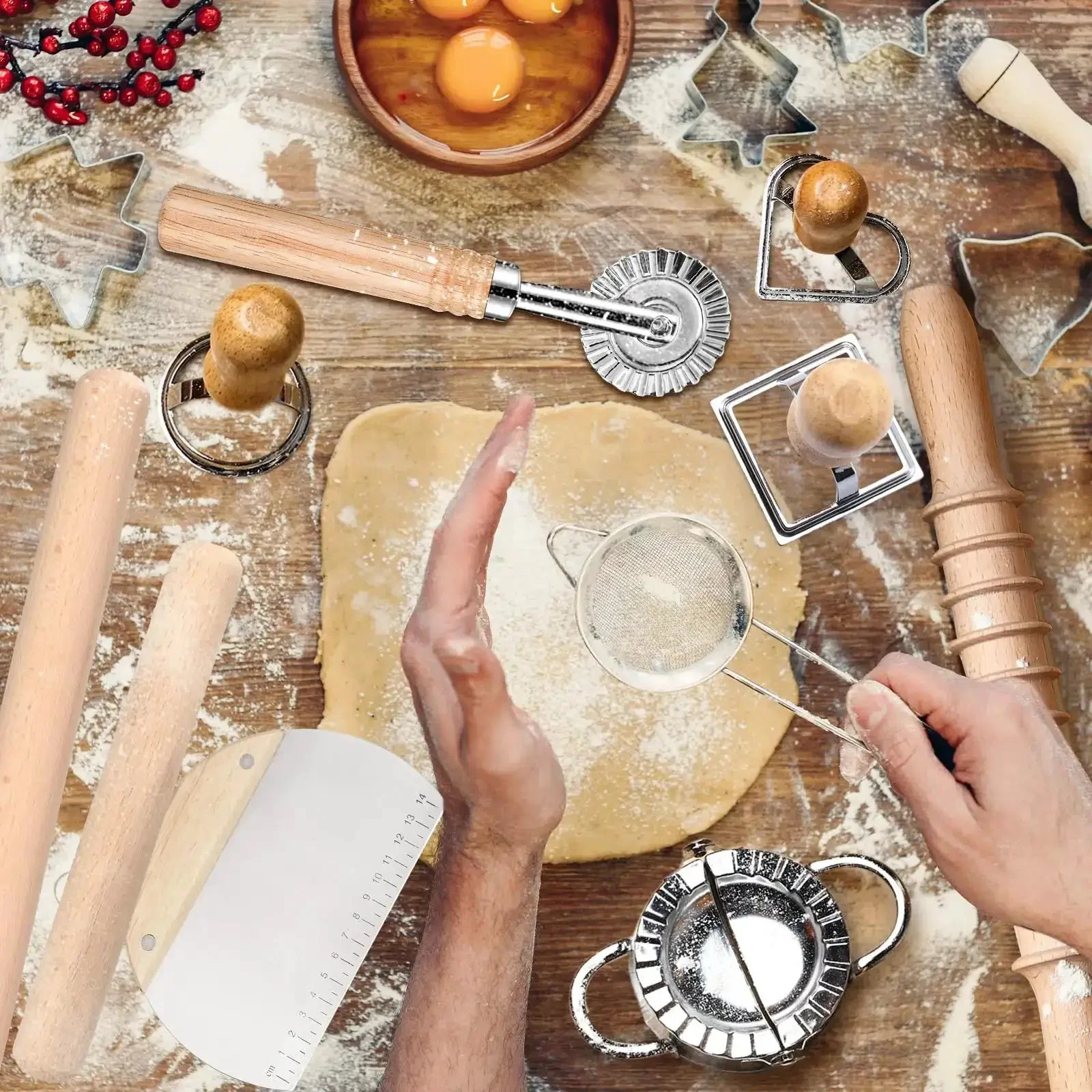 All In One Pasta Making Tools Set For Home Cooks, 14 Piece Ravioli Mold Kit With Wooden Handle, Roller Wheel Cutter, And Ravioli Press Mold, Perfect For Beginners To Create Fresh Restaurant Quality Pasta - Image 2