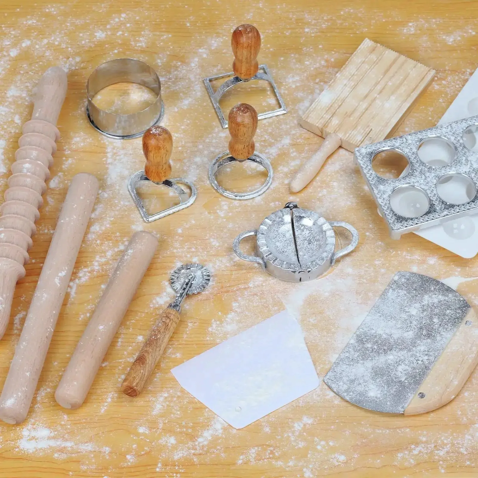 All In One Pasta Making Tools Set For Home Cooks, 14 Piece Ravioli Mold Kit With Wooden Handle, Roller Wheel Cutter, And Ravioli Press Mold, Perfect For Beginners To Create Fresh Restaurant Quality Pasta - Image 5