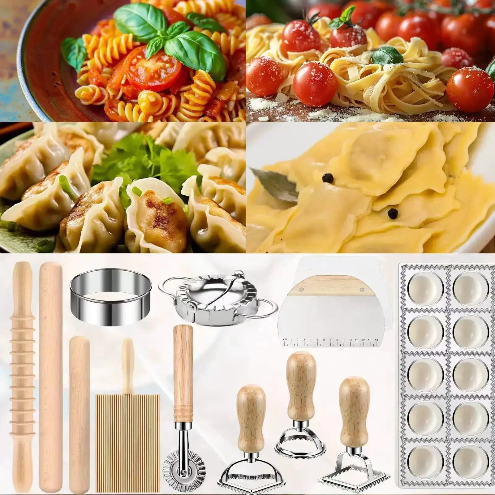 All In One Pasta Making Tools Set For Home Cooks, 14 Piece Ravioli Mold Kit With Wooden Handle, Roller Wheel Cutter, And Ravioli Press Mold, Perfect For Beginners To Create Fresh Restaurant Quality Pasta - Image 7