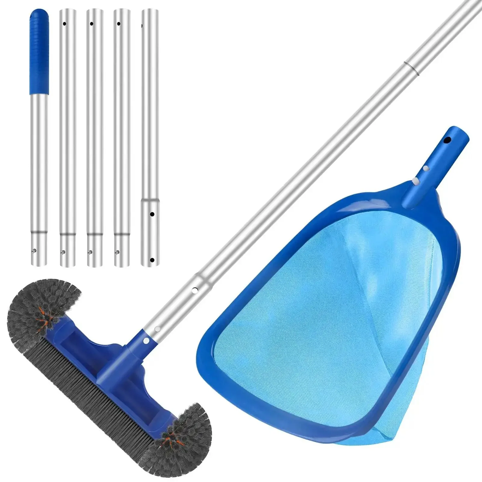 All In One Pool Cleaning Kit With 12.5 Inch Brush Head Ultra Fine Mesh Skimmer Net And 76.5 Inch Aluminum Pole For Quick Debris Removal Dirt Cleanup And Easy In Ground Pool Maintenance