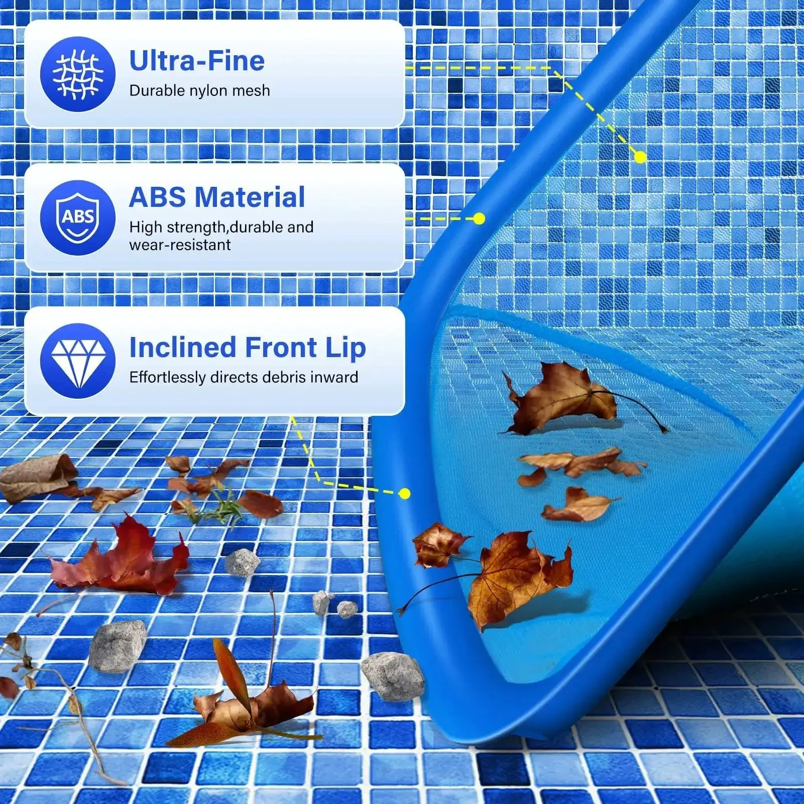 All In One Pool Cleaning Kit With 12.5 Inch Brush Head Ultra Fine Mesh Skimmer Net And 76.5 Inch Aluminum Pole For Quick Debris Removal Dirt Cleanup And Easy In Ground Pool Maintenance - Image 5