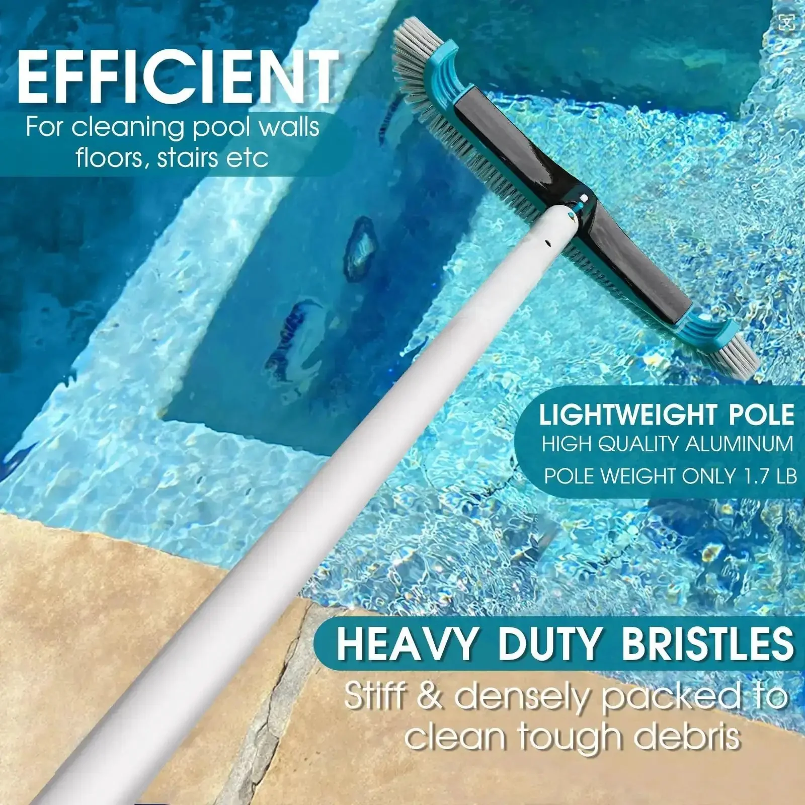 All In One Pool Cleaning Kit With Ten Foot Adjustable Aluminum Pole Seventeen And A Half Inch Skimmer Net And Seventeen And A Half Inch Curved Wall Brush Head For Inground And Above Ground Pools No Fuss Debris Cleanup - Image 2