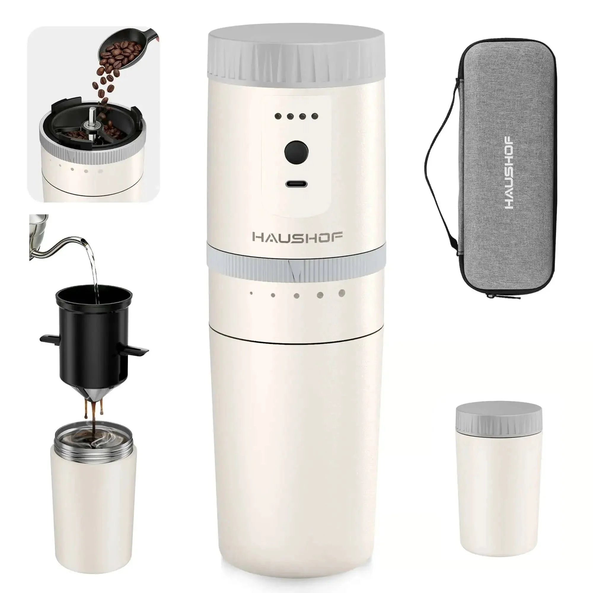 All In One Portable Coffee Maker With Built In Burr Grinder And Pour Over Filter For Travel Car Camping And Home Get Fresh Ground Coffee On The Go Anywhere In Minutes