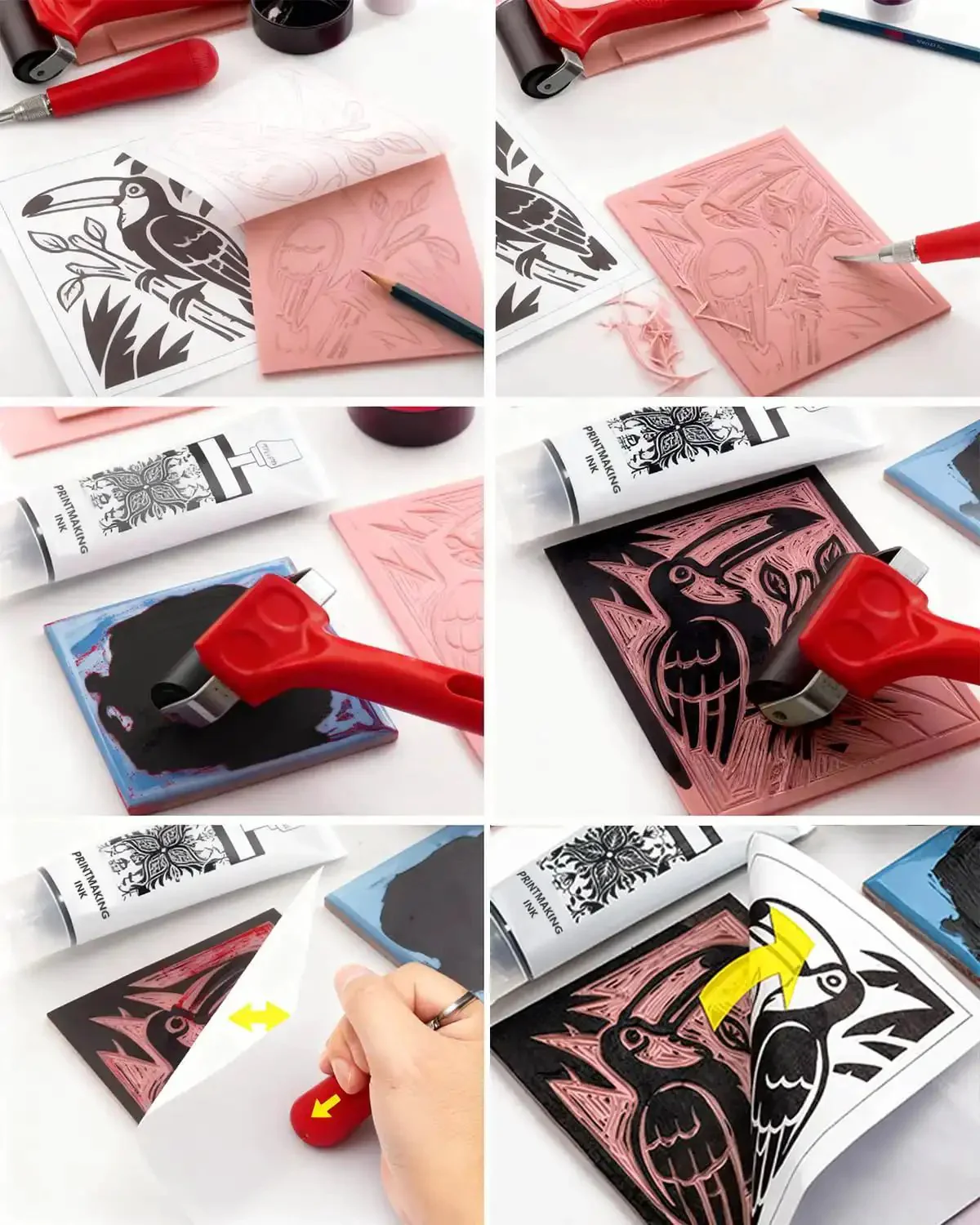All In One Printmaking And Stamp Making Kit For Beginners With Linoleum Blocks Ink Brayer Transfer Papers Guide And 10 Printmaking Papers Perfect DIY Gift For Adults And Kids - Image 2