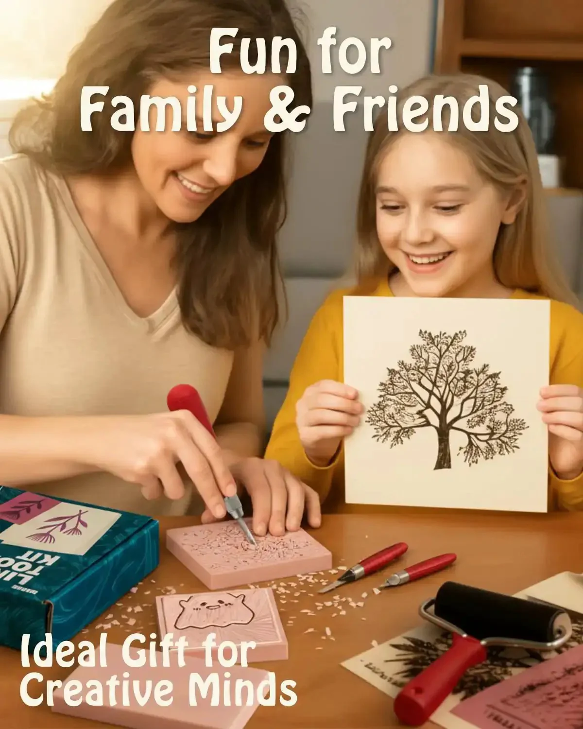 All In One Printmaking And Stamp Making Kit For Beginners With Linoleum Blocks Ink Brayer Transfer Papers Guide And 10 Printmaking Papers Perfect DIY Gift For Adults And Kids - Image 3
