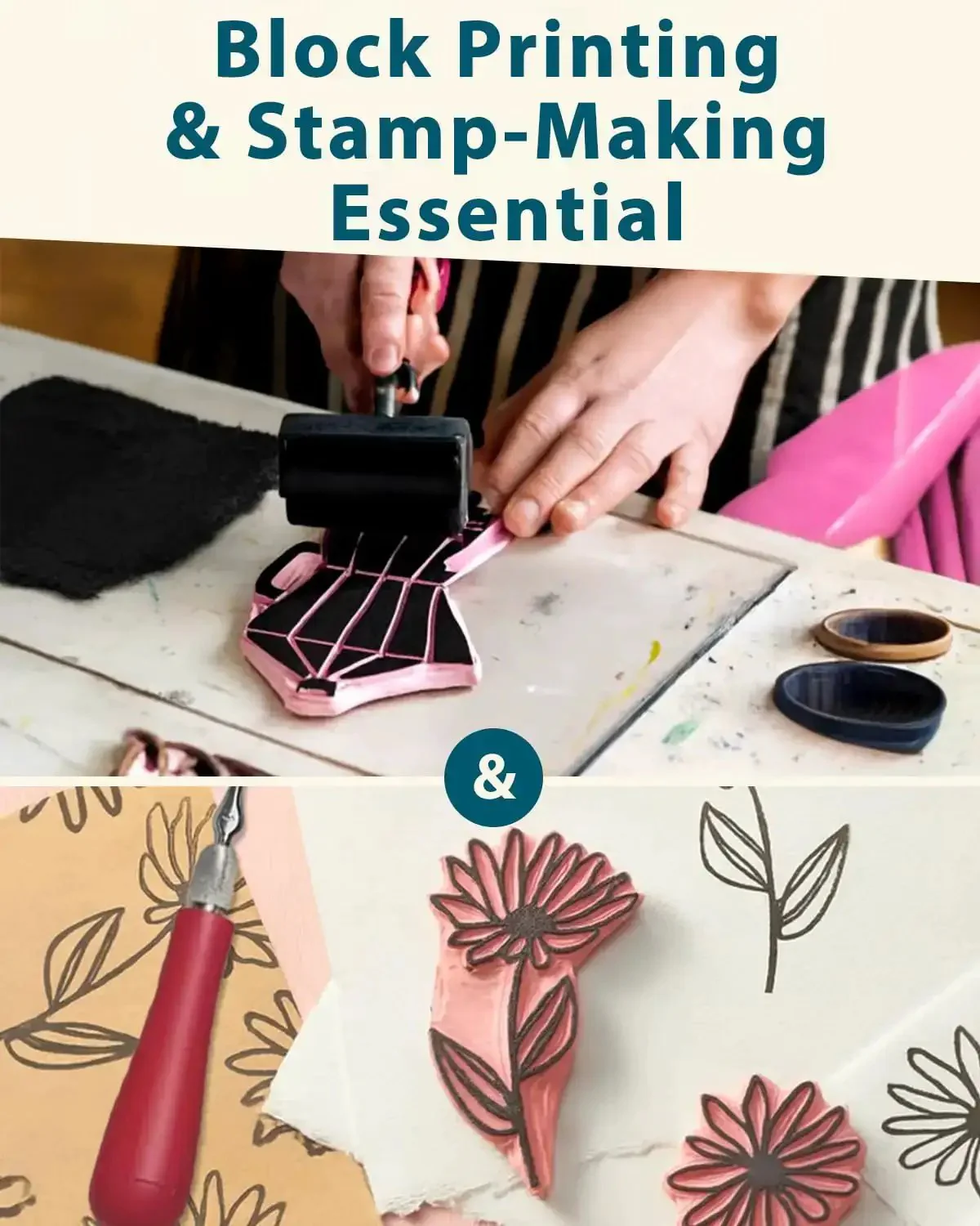 All In One Printmaking And Stamp Making Kit For Beginners With Linoleum Blocks Ink Brayer Transfer Papers Guide And 10 Printmaking Papers Perfect DIY Gift For Adults And Kids - Image 7