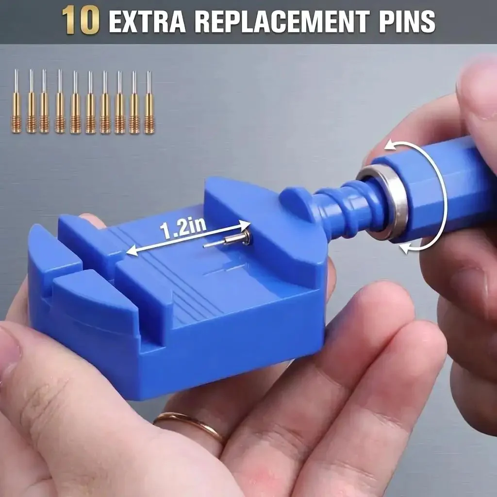All In One Pro Grade Watch Repair Kit With Link Removal And Pin Removal Tools, Spring Bar Tool, Spare Pins, Bracelet Sizing Adjuster, Pin Punches And Hammer For Easy Band Resizing And Strap Replacement, Cleaning Cloth Included - Image 4