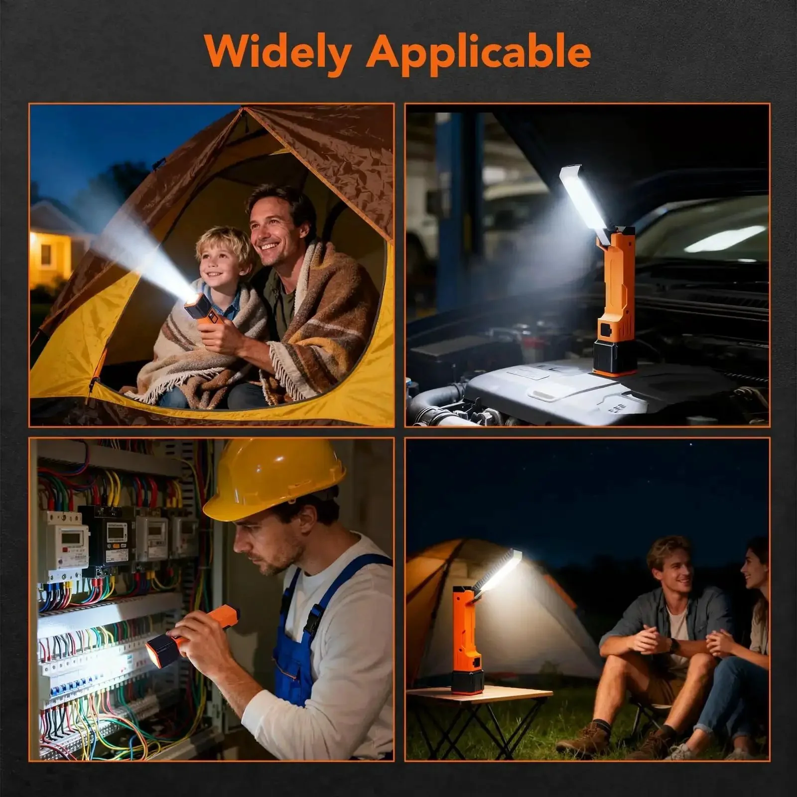 All In One Rechargeable Work Light With Dual COB Flood And LED Spotlight, 1800mAh Portable USB C Cable Powered Handheld Flashlight For Car Repair And Emergency, Seven Modes Including White LED, Red Light And Strobe - Image 2