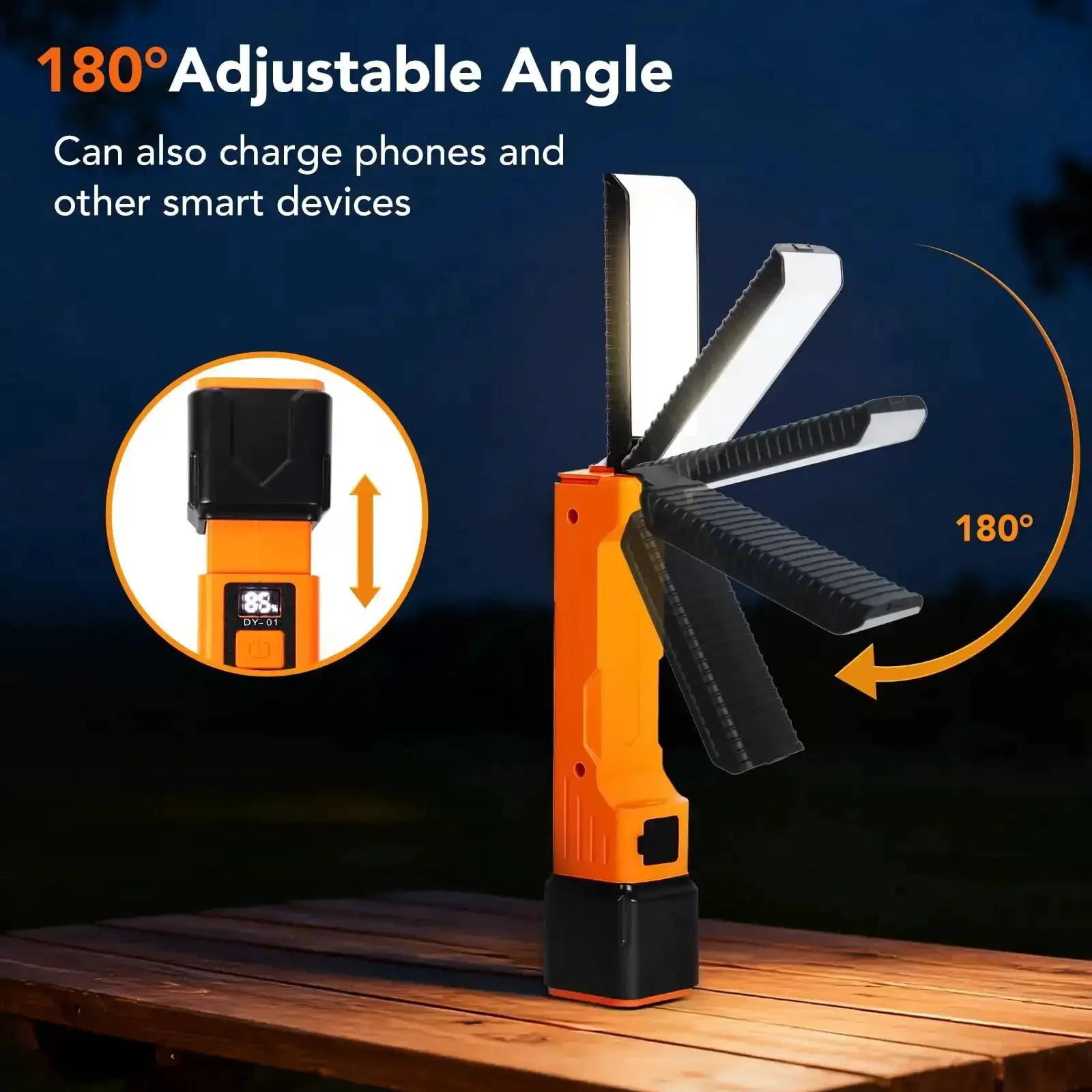 All In One Rechargeable Work Light With Dual COB Flood And LED Spotlight, 1800mAh Portable USB C Cable Powered Handheld Flashlight For Car Repair And Emergency, Seven Modes Including White LED, Red Light And Strobe - Image 3