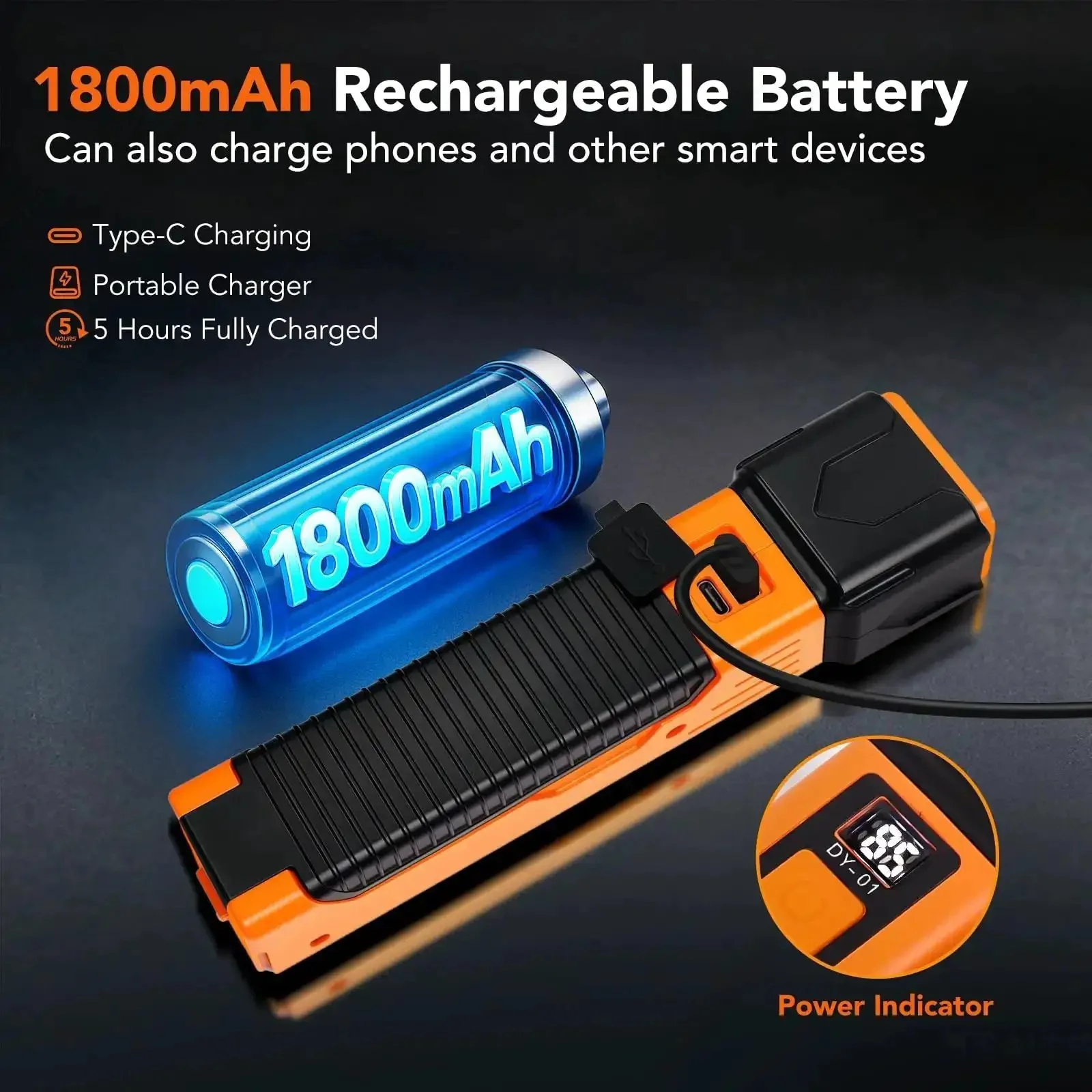 All In One Rechargeable Work Light With Dual COB Flood And LED Spotlight, 1800mAh Portable USB C Cable Powered Handheld Flashlight For Car Repair And Emergency, Seven Modes Including White LED, Red Light And Strobe - Image 7