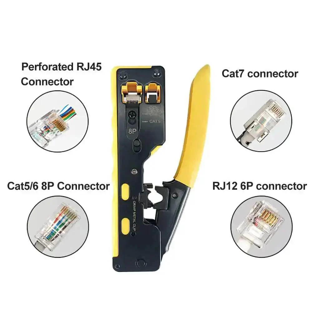 All In One RJ45 Pass Through Crimp Tool For Cat5e Cat6 Cat6a Data Cables Built In Wire Stripper And Cutter Includes 20 Replacement Blades Pro Grade For STP And UTP Cabling Yellow - Image 6