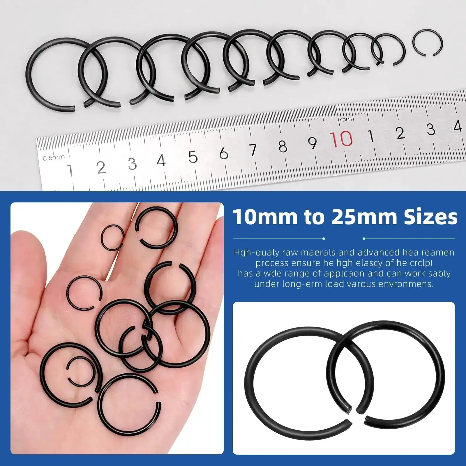 All In One Round Wire Snap Ring Kit 151 Pcs 10mm To 26mm Internal C Clips Assortment For Shafts With Clear Carry Case 10 Sizes Durable 65Mn Metal Retaining Rings - Image 3