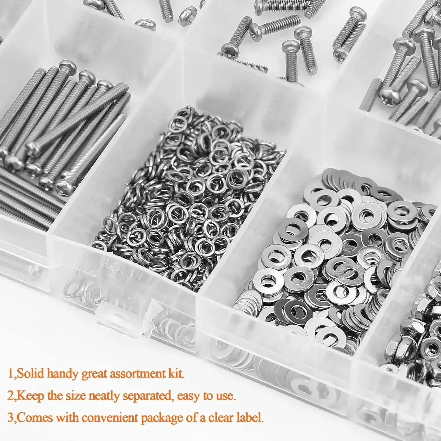 All In One Stainless Steel M2.5 Machine Screw Kit With Phillips Pan Head, 7 Sizes From 4mm To 20mm, Includes Hex Nuts, Lock Washers And Flat Washers, 304 Stainless, 560 Pieces For Any DIY Project - Image 4