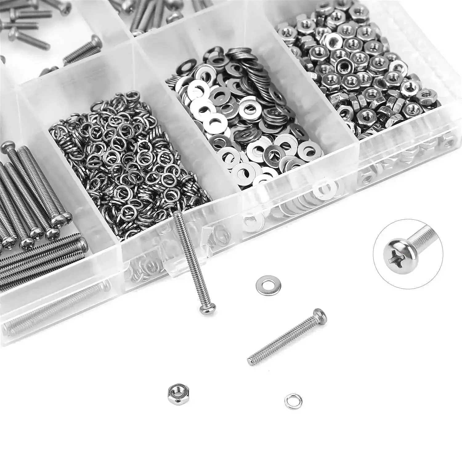 All In One Stainless Steel M2.5 Machine Screw Kit With Phillips Pan Head, 7 Sizes From 4mm To 20mm, Includes Hex Nuts, Lock Washers And Flat Washers, 304 Stainless, 560 Pieces For Any DIY Project - Image 6