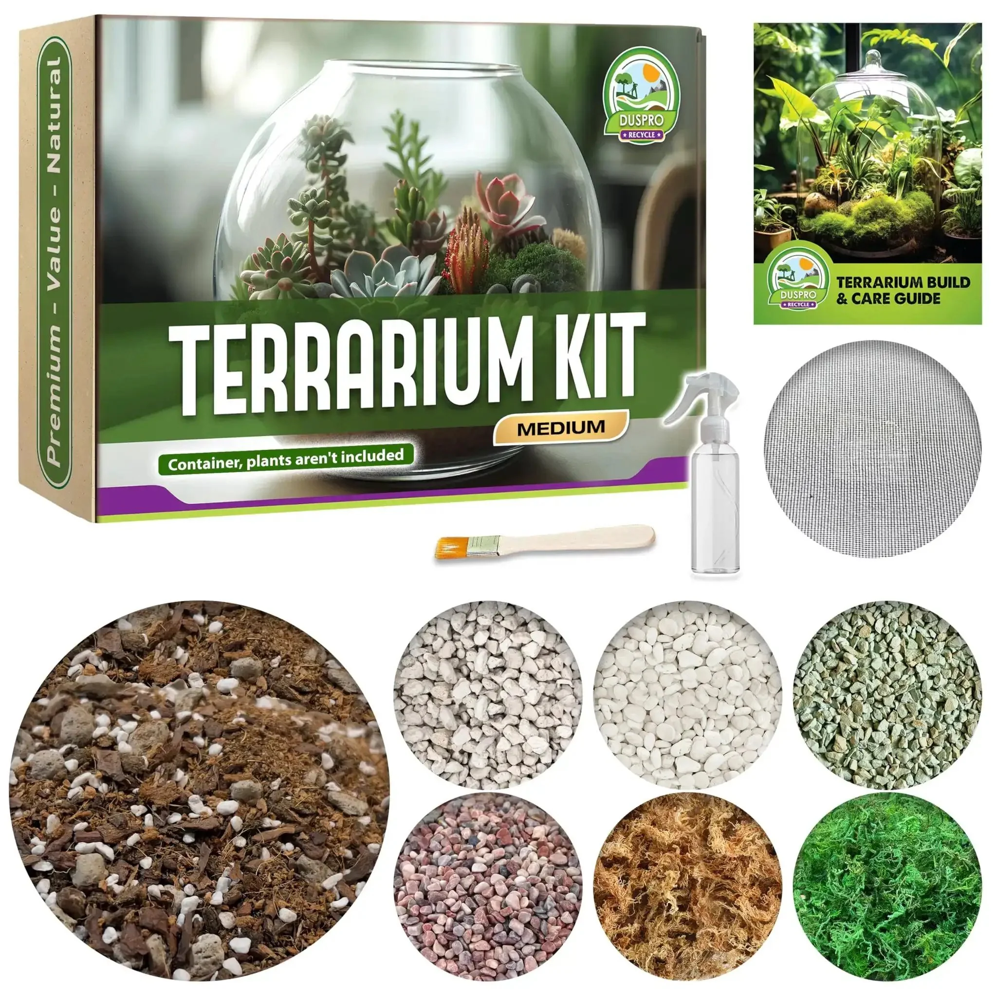 All In One Terrarium Kit With Premium Soil Mix Pumice Zeolite Moss Sphagnum Moss Decorative Stones Mesh And Tools For DIY Terrariums That Make It Easy For Kids Air Plants And Succulents