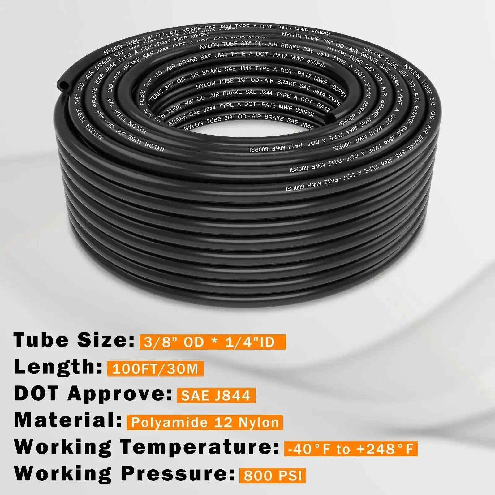 All In One Three Eighths Brass DOT Air Fittings Kit With One Hundred Foot Black Air Line Hose Quick Connects For Semi Trucks Trailers And Industrial Air Systems Includes DOT Tee Straight Unions 90 Degree Elbows Push To Connect And NPT Fittings - Image 2