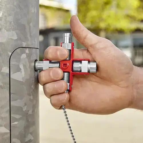 All-In-One Universal Control Cabinet Key With Nine Die-Cast Zinc Profiles In One Handy Tool For Quick Locking On Electrical Gas Water HVAC And Building Systems For Pros And DIYers - Image 3