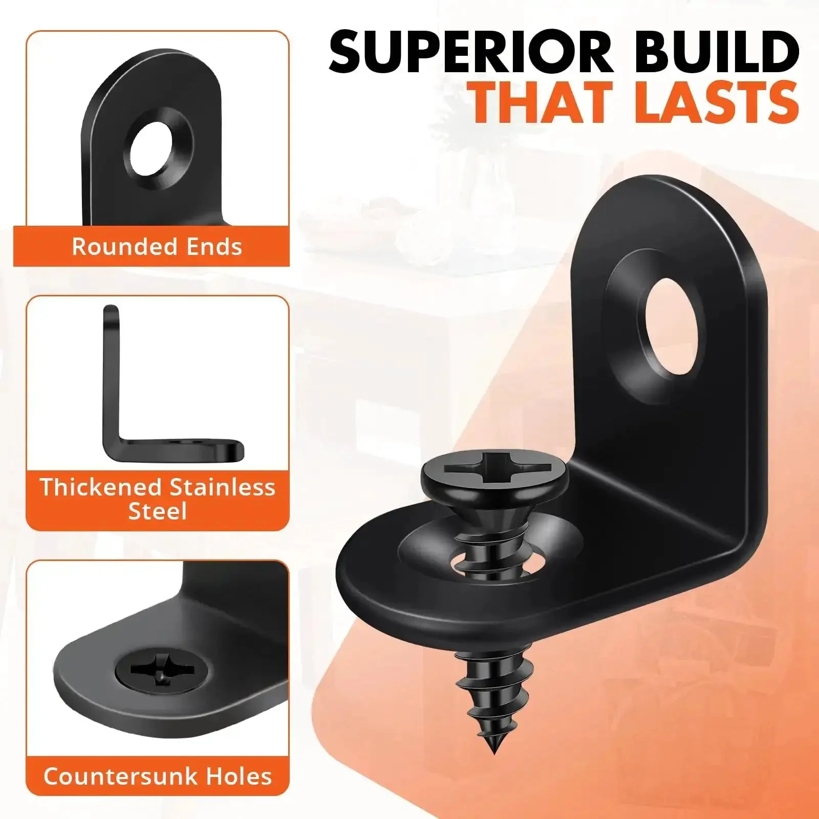 All In One Value Kit With 40 Black L Brackets And 80 Screws Stainless Steel 90 Degree Right Angle Corner Braces For Shelves Cabinets And Furniture Easy DIY Install No Trips To The Hardware Store - Image 6