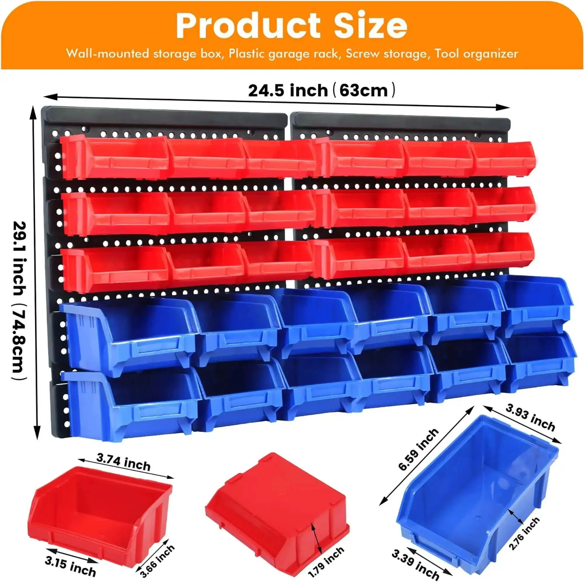 All In One Wall Mount Storage Rack With 30 Bin Heavy Duty Organizer For Nuts Bolts Screws Nails Beads Buttons And Small Parts For Garage Home And Workshop Blue And Red Bins - Image 7