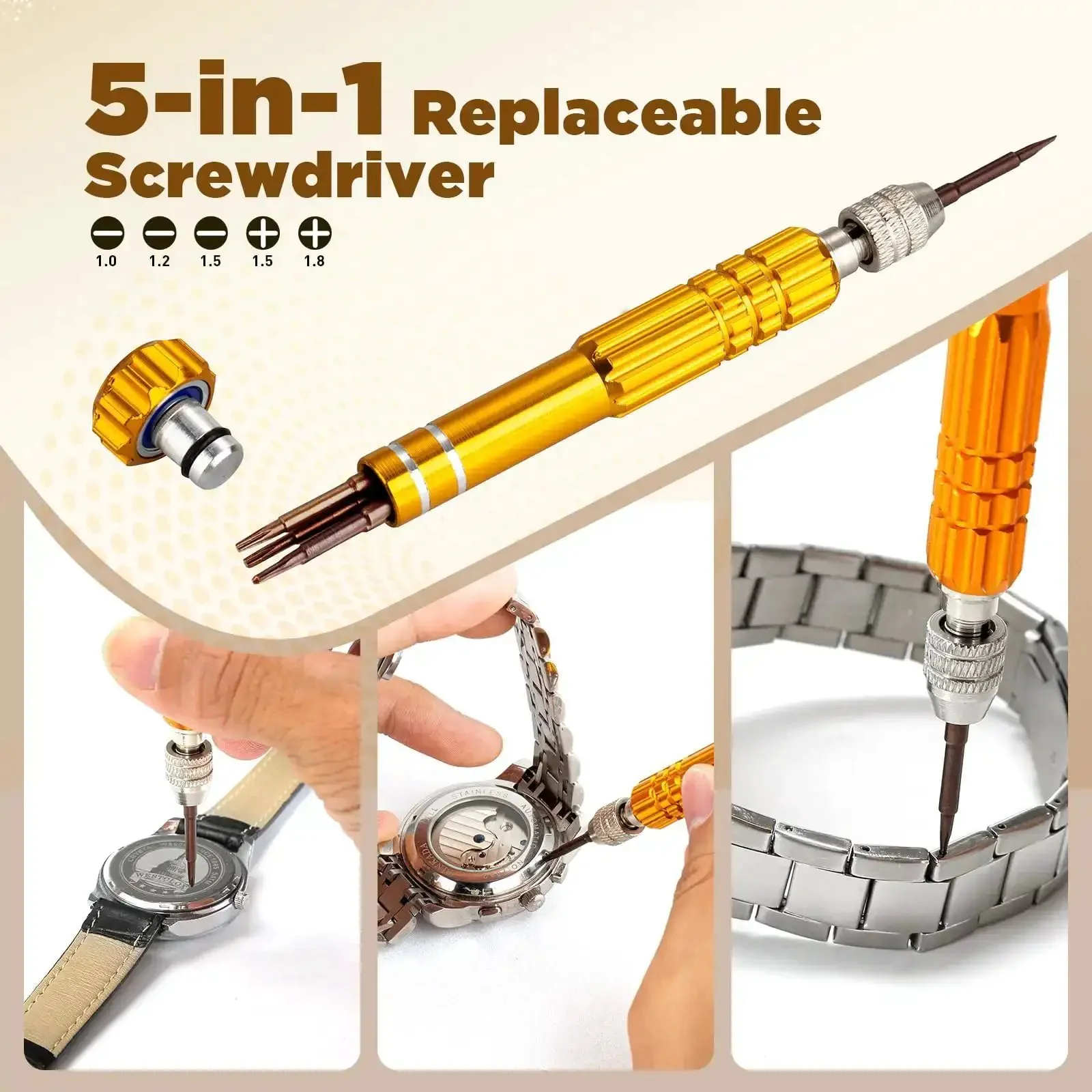 All In One Watch Repair Tool Kit With Press Tool And Link Removal Set Spring Bar Tool Set Battery Replacement Kit Case Back Opener And Watch Band Tools For Band Sizing Adjustment And Pro Grade Maintenance - Image 2