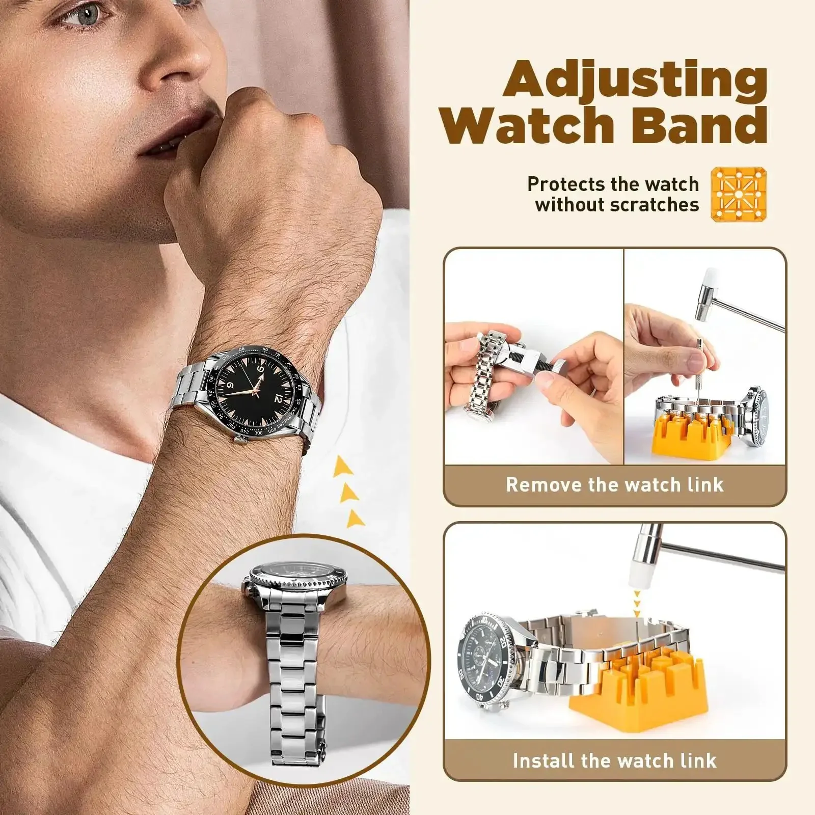 All In One Watch Repair Tool Kit With Press Tool And Link Removal Set Spring Bar Tool Set Battery Replacement Kit Case Back Opener And Watch Band Tools For Band Sizing Adjustment And Pro Grade Maintenance - Image 8