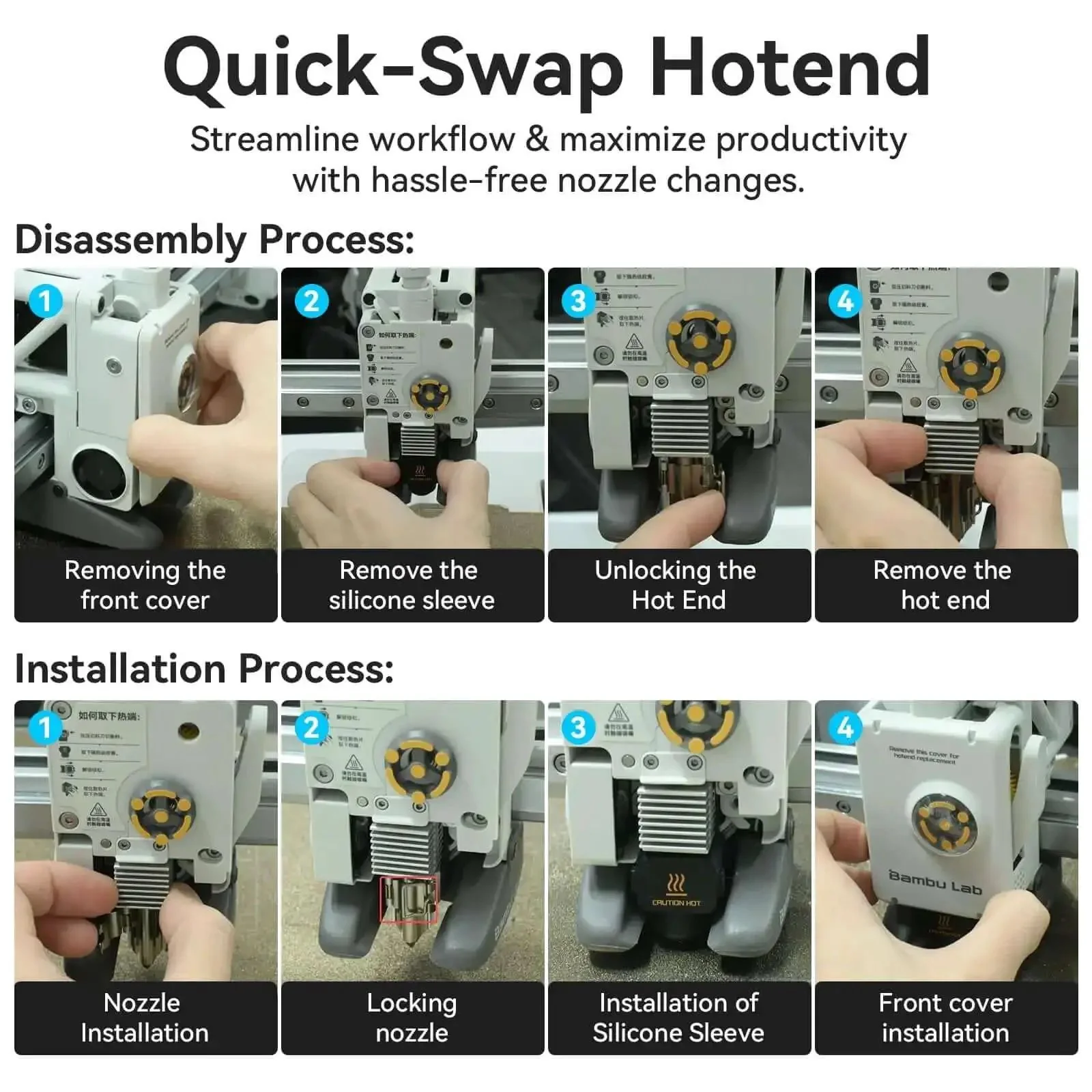All Metal Quick Swap Hotend With 0.4mm Stainless Steel Nozzle For A1 And A1 Mini 3D Printers Plug And Play High Temp Fast Heat Up Leak Proof Integrated Design Silicone Cover Included - Image 3