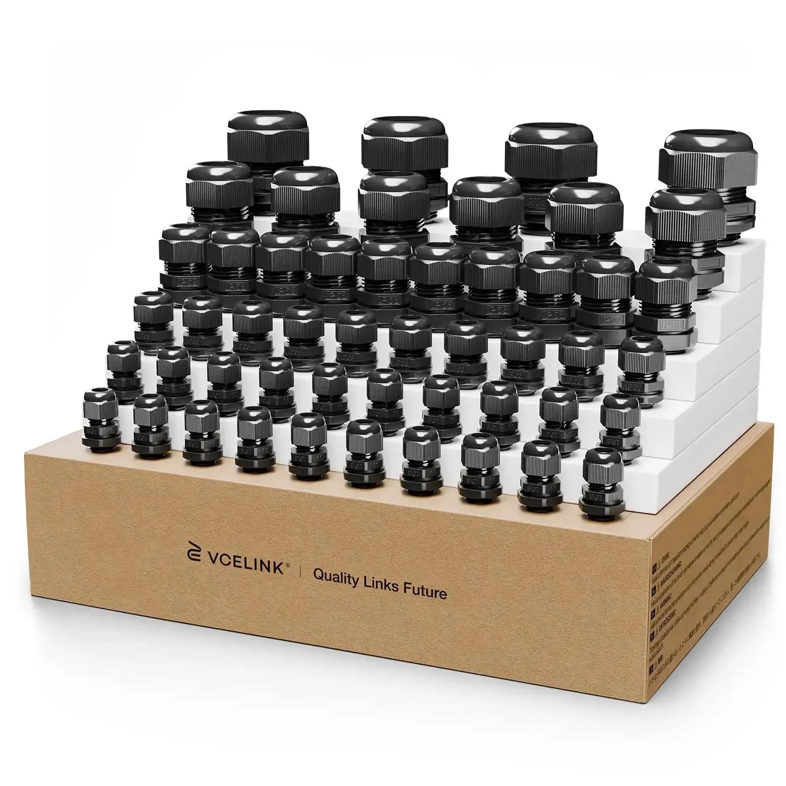 All Purpose Nylon Waterproof Cable Gland Kit 50 Pcs IP68 With PG7 NPT One Quarter Inch One Half Inch Three Quarter Inch One Inch Threads Cord Grip PA66 Strain Relief Wire Grommets Black Perfect for Outdoor Industrial Marine Electrical Installations