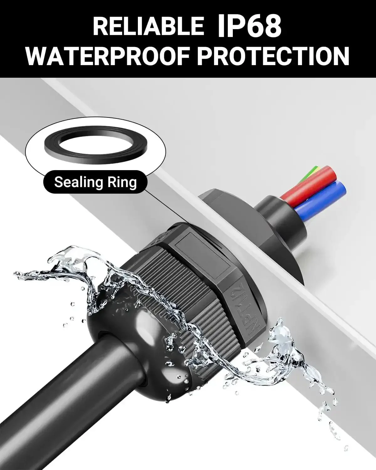 All Purpose Nylon Waterproof Cable Gland Kit 50 Pcs IP68 With PG7 NPT One Quarter Inch One Half Inch Three Quarter Inch One Inch Threads Cord Grip PA66 Strain Relief Wire Grommets Black Perfect for Outdoor Industrial Marine Electrical Installations - Image 7