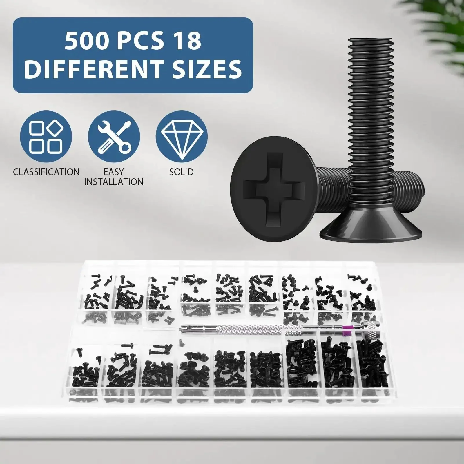 All Purpose Pro Grade 500 Piece Screw Kit With M1.2 M1.4 M2.0 Small Screws For Laptop PC Motherboard SSD And Glasses Includes Micro Screwdriver And 18 Common Sizes For Quick Fixes - Image 3